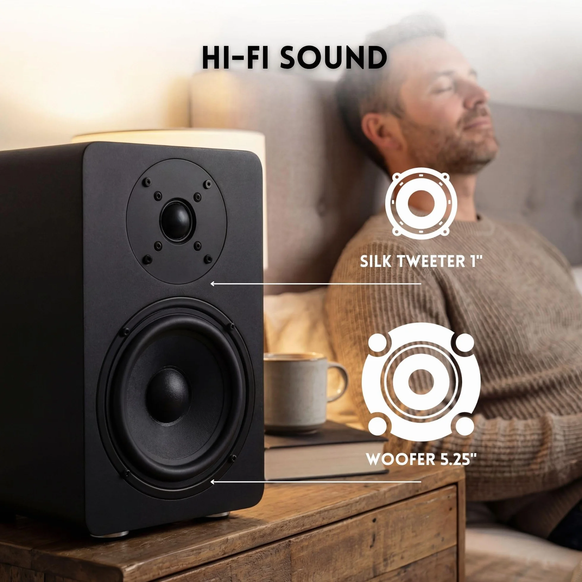 VULKKANO A5 ARC MKII Altavoces Autoamplificados con Woofer de 5.25", Bluetooth 5.0, HDMI ARC, Optica, RCA, USB, con Salida Subwoofer, Altavoces para la TV con Diseño Elegante, Color Negro