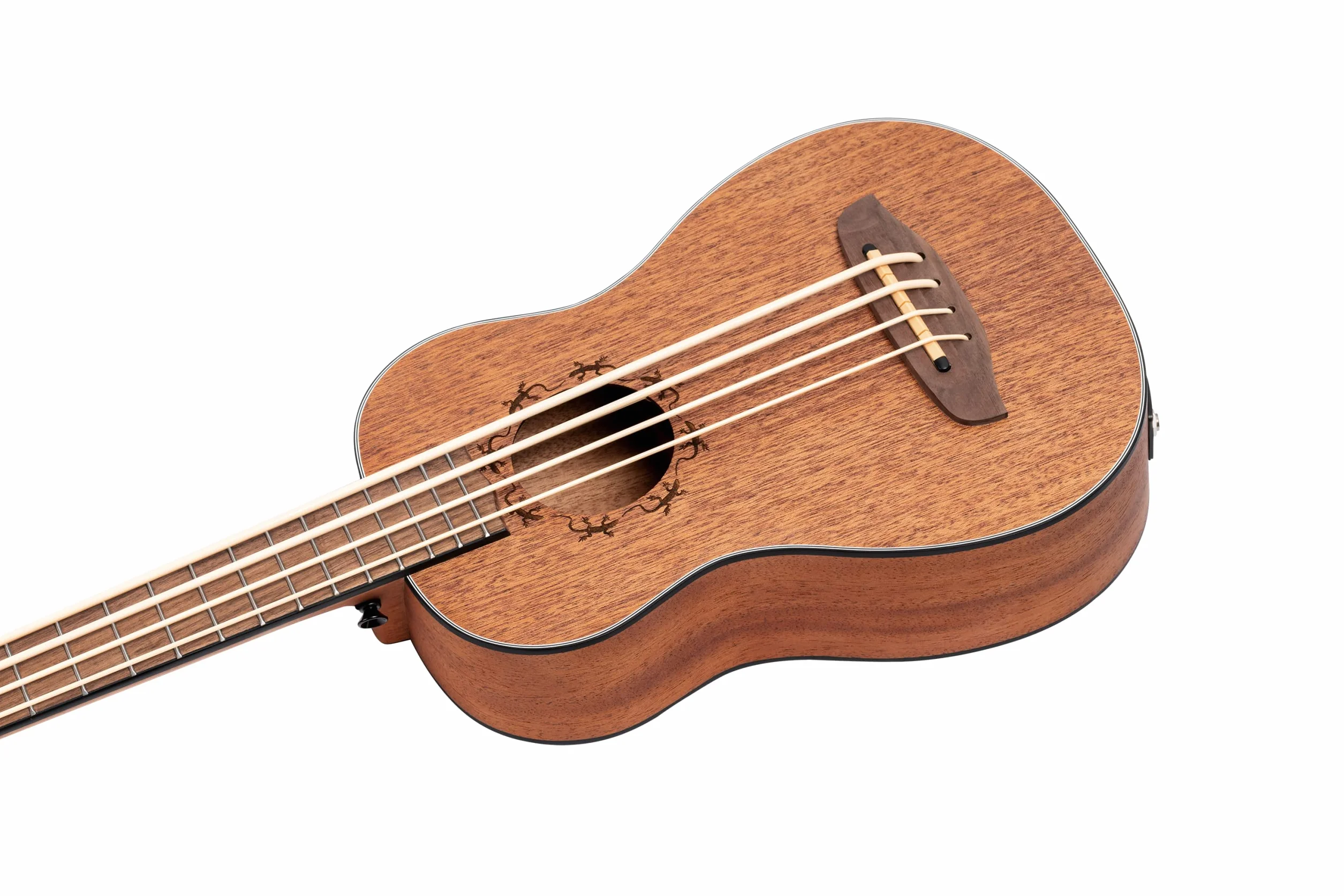 Ortega Guitars Travel Bass electro-acústico - zurdo - Serie Lizard - Ukelele bajo - incluye Gig Bag - Caoba (LIZZY-BS-GB-L)