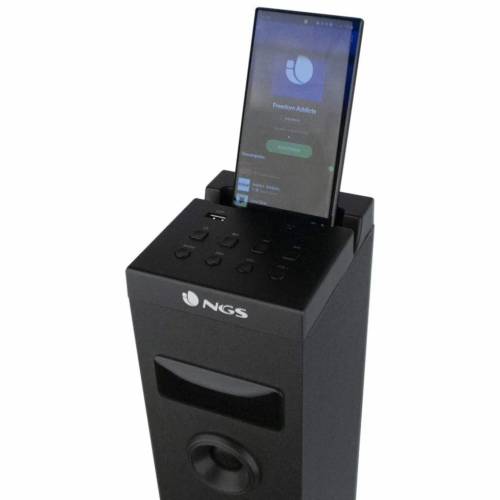NGS Sky Charm Torre de Sonido Bluetooth 50 W con Mando a Distancia, Entrada Óptica para TV, USB, Radio FM, AUX, Negro