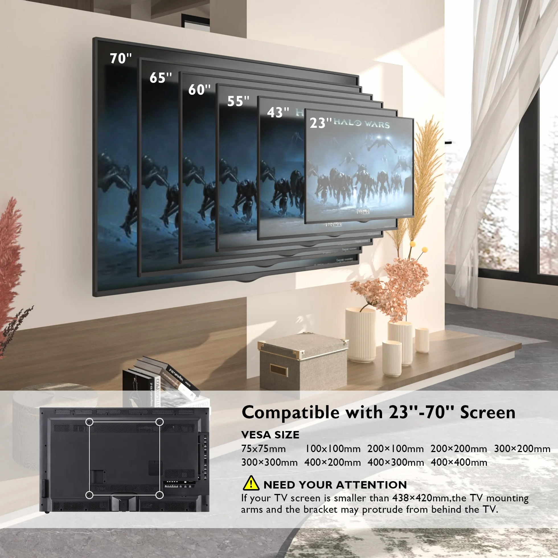 BONTEC Soporte TV Pared 23-70 Pulgadas Inclinable Giratorio Doble Brazo Movimiento Completo 45 kg VESA 400x400mm