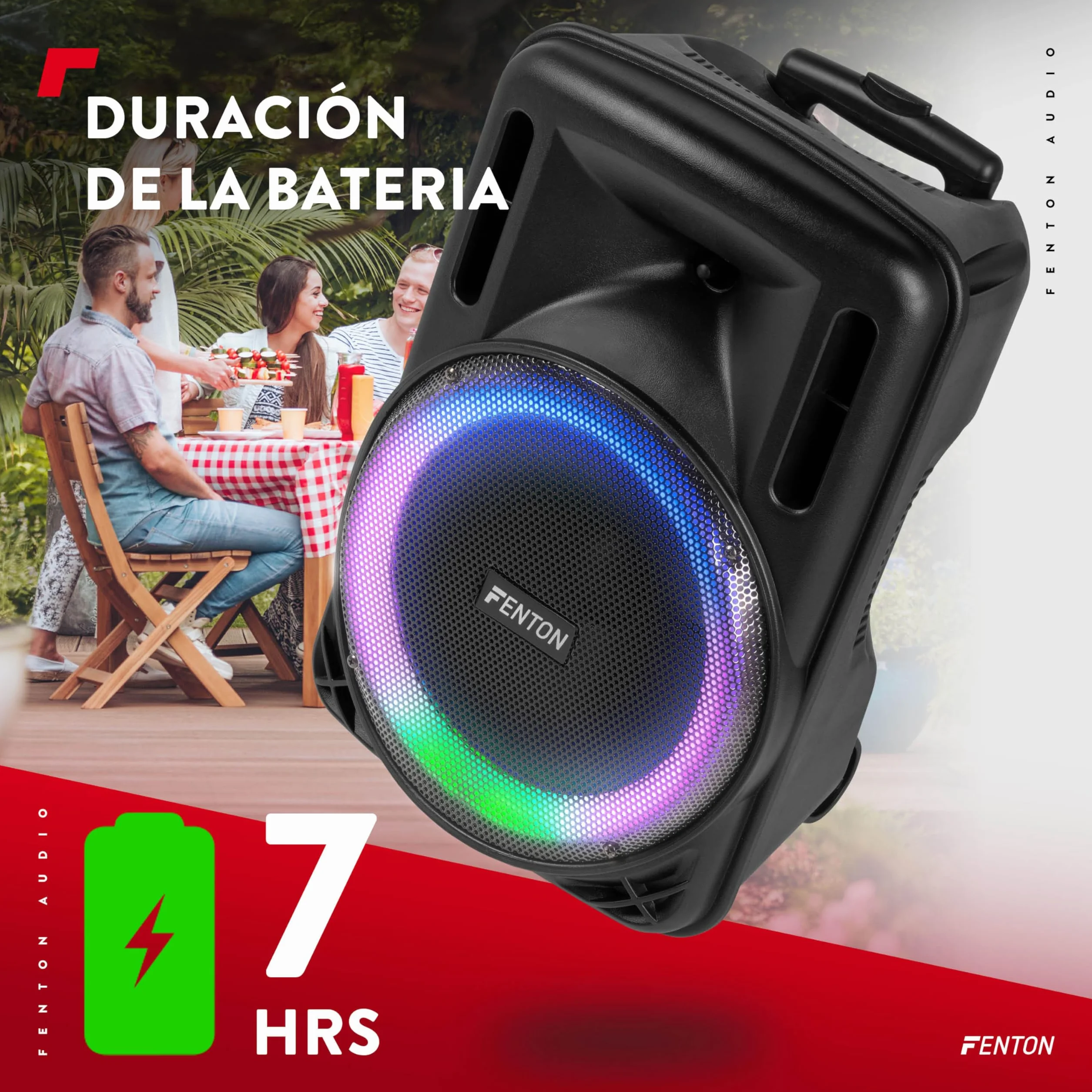 Fenton FT12LED MK2 – Altavoz Bluetooth Grande Potente 700W con micrófono Bluetooth inalámbrico, woofer 12", Altavoz portátil Bluetooth Potente con USB, Karaoke y batería Color Negro