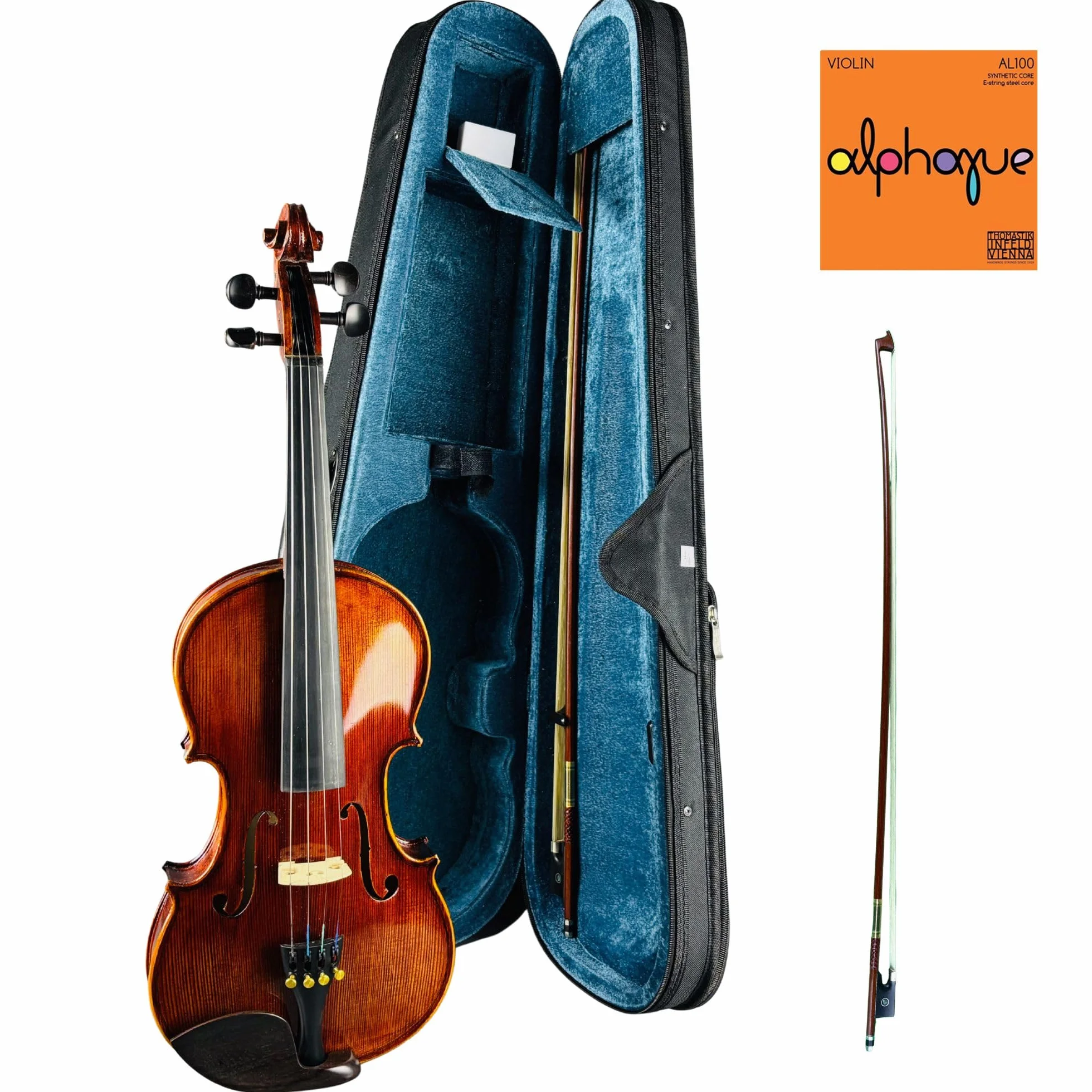 Fowler Instruments Violín 1/2 Elizabeth Thyme – Artesanal en abeto y arce, sonido cálido, barniz rojo, cuerdas premium, incluye arco y funda, montaje luthier