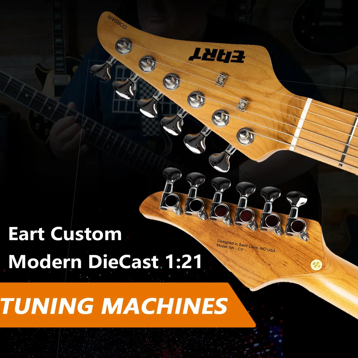 EART Guitarra Eléctrica con Diapasón de Arce de 6 Cuerdas, Cuerpo Sólido, Diestros, Trastes de Acero Inoxidable, Multicolor