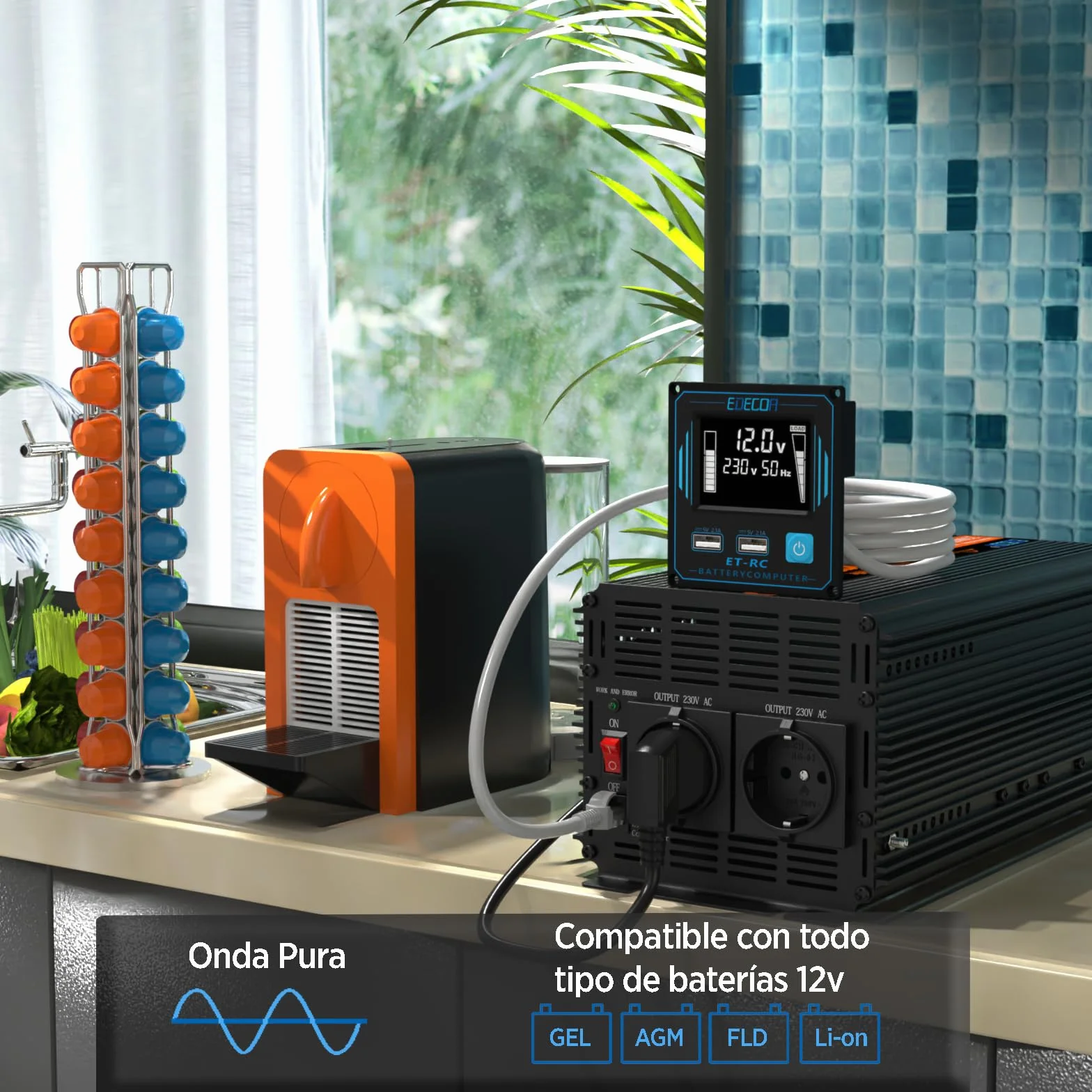 EDECOA inversor 12v 220v Onda Pura 1500w Transformador de Corriente Onda Pura con Mando a Distancia, USB y Pantalla LCD (3ª Generacion)