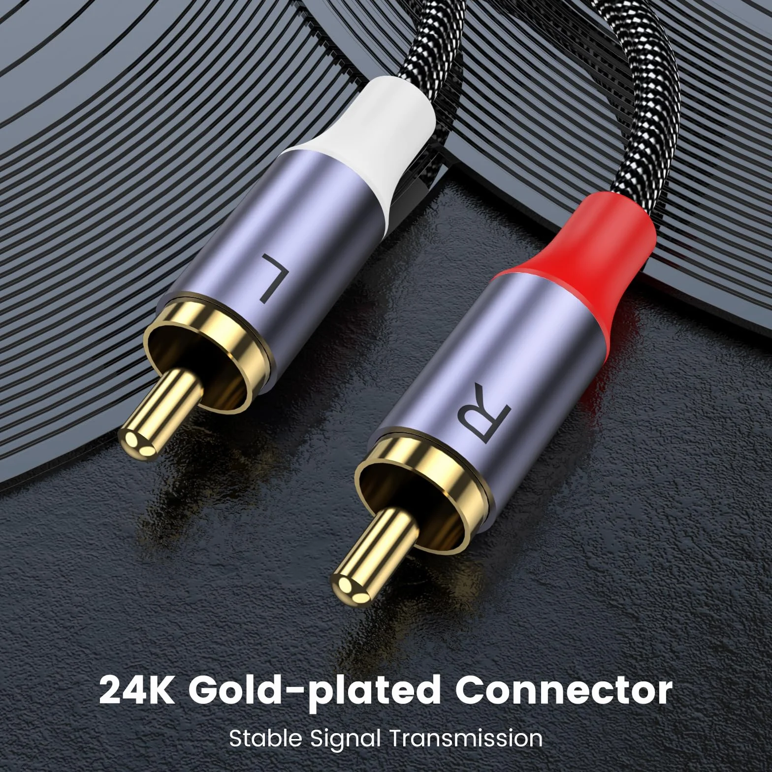 Cable RCA Estéreo Macho a Macho, Audio Auxiliar de 1 m, Nailon Trenzado Chapado en Oro de 24 Quilates para Cine en Casa, HDTV, Subwoofer y Estéreo de Coche