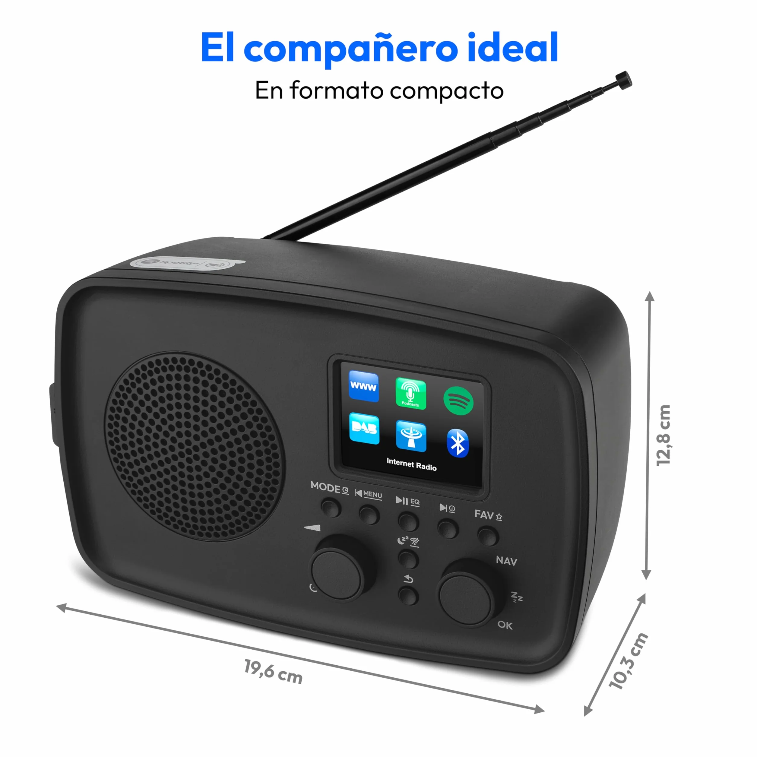 MEDION Radio por Internet con Dab+ IRE-1 (Dab+, Wi-Fi, FM, Bluetooth, protección contra Salpicaduras, Antena telescópica, Spotify Connect, Alarma, dimmer) Negro