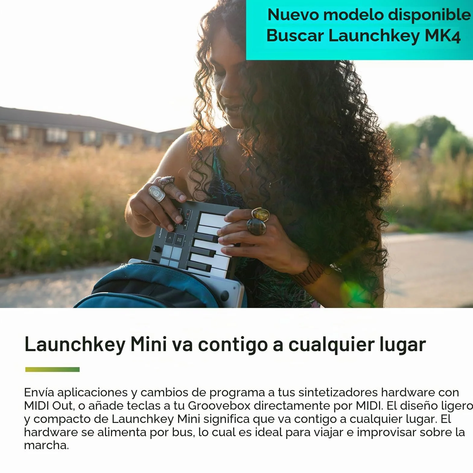 Novation Launchkey Mini [MK3] — Controlador de teclado MIDI de 25 teclas portátil con USB e integración de DAW. Modo de acordes fijos y arpegiador — para producción musical