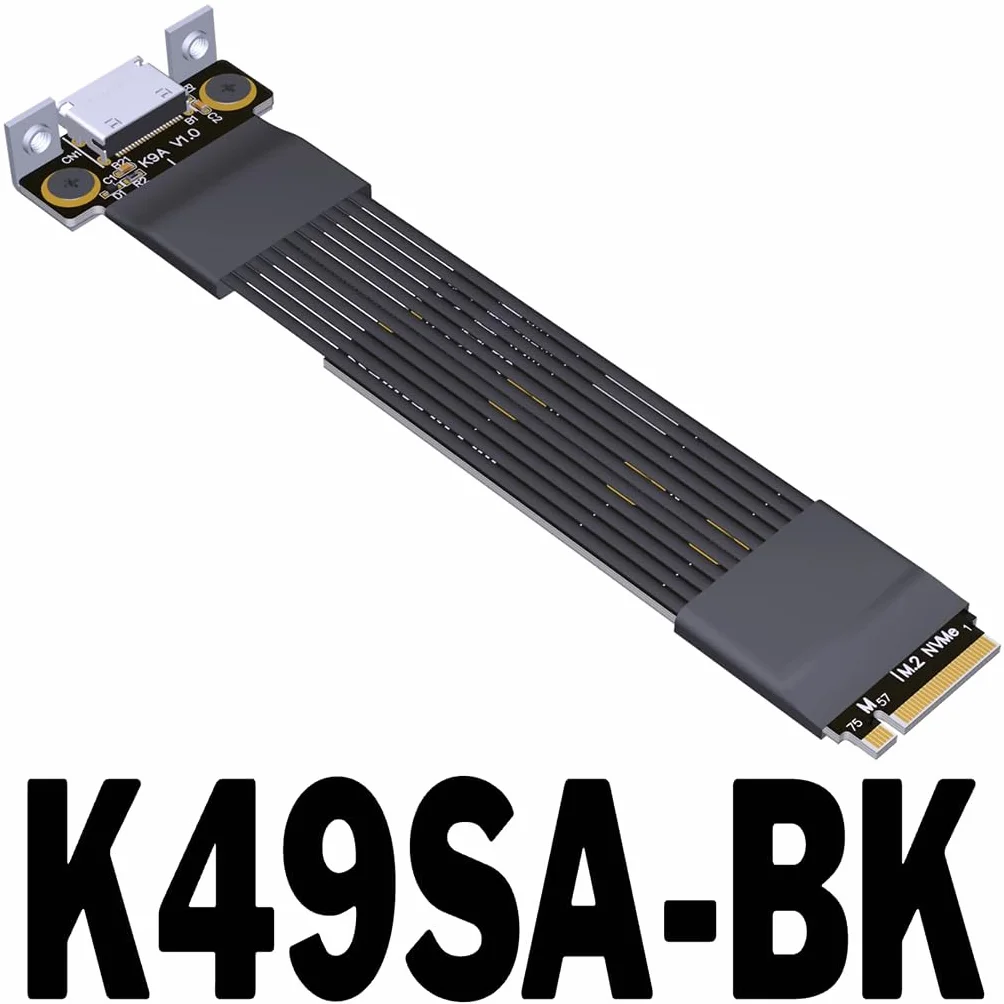 JMT ADT-K49SA-BK PCIe4.0 x4 M.2 NVMe a OcuLink SFF-8611/8612 Adaptador de tarjeta gráfica de 64 Gbps Cable de extensión externa (K49SA-BK, 15 cm)