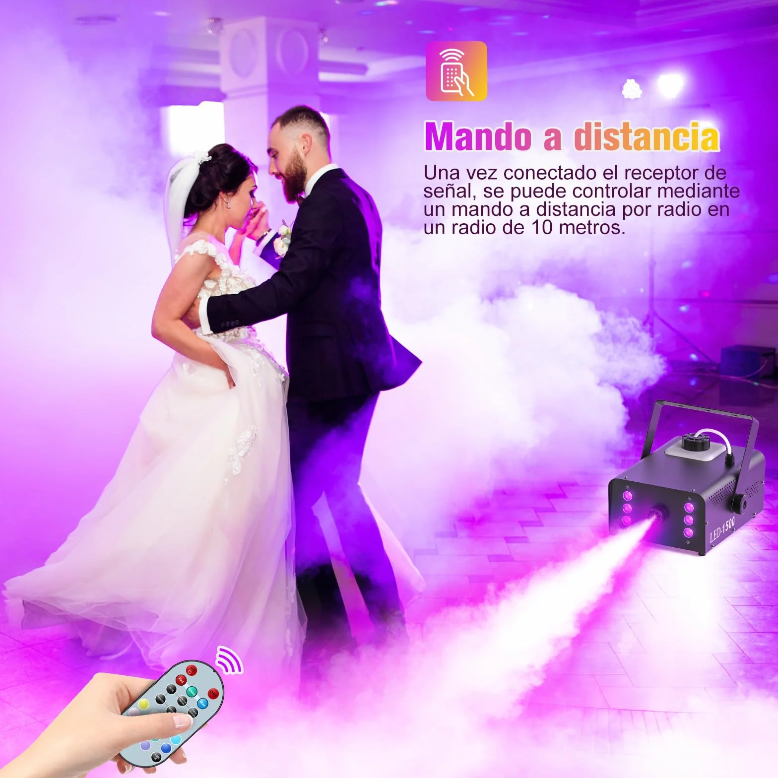 UKing 1500W Máquina de Humo con 6 LED RGB, Máquina de Humo para Fiestas con Control Remoto y 1L Tanque, Alto Volumen de Niebla, para Halloween, Navidad y bodas