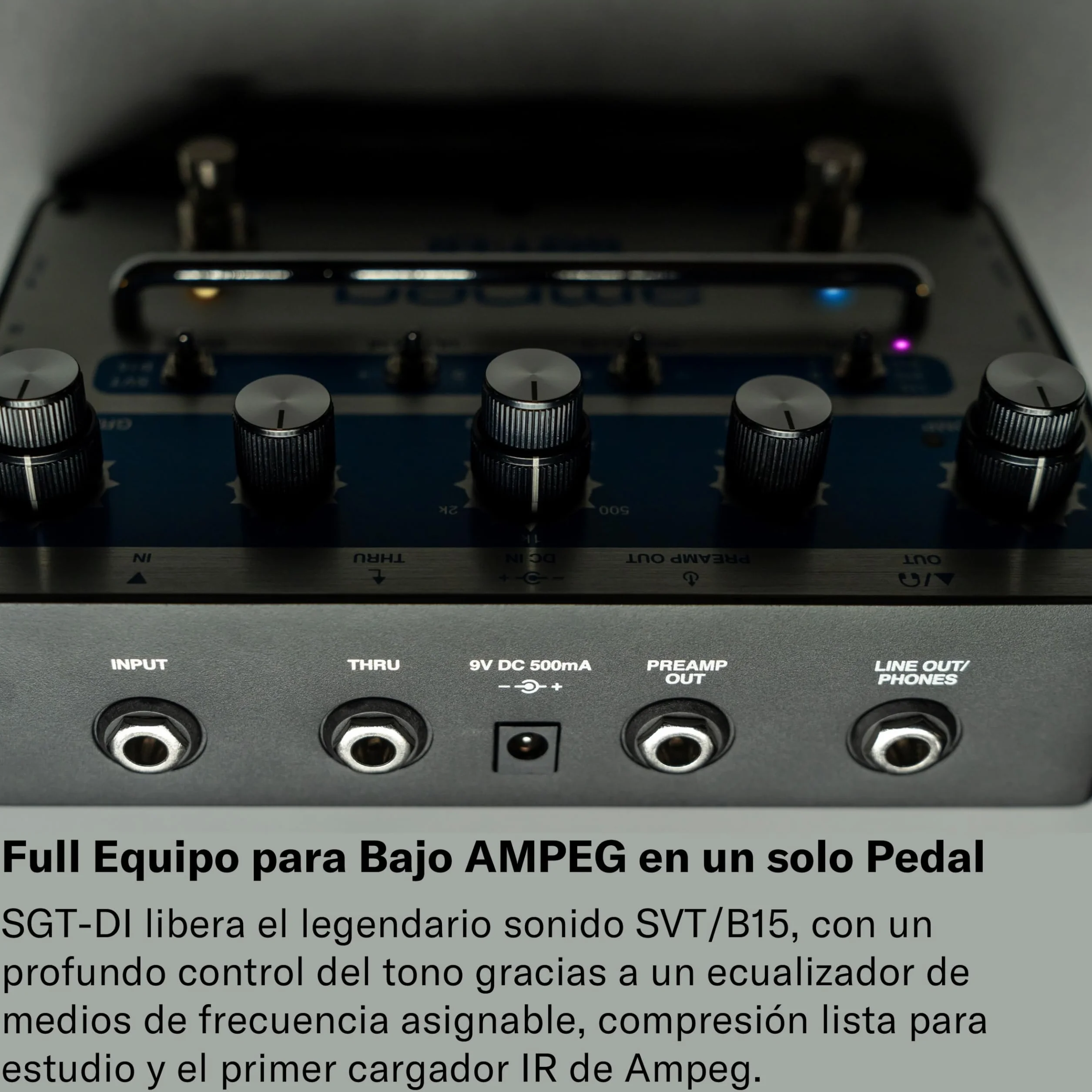 AMPEG SGT-DI Bass Preamp Blue Line Anniversary Edition-Preamplificador Ampeg conmutado por pedal con voicings SVT/B15, IR Loader, EQ de 3 bandas con medios barribles, compresor y filtros Ultra-Hi/Lo