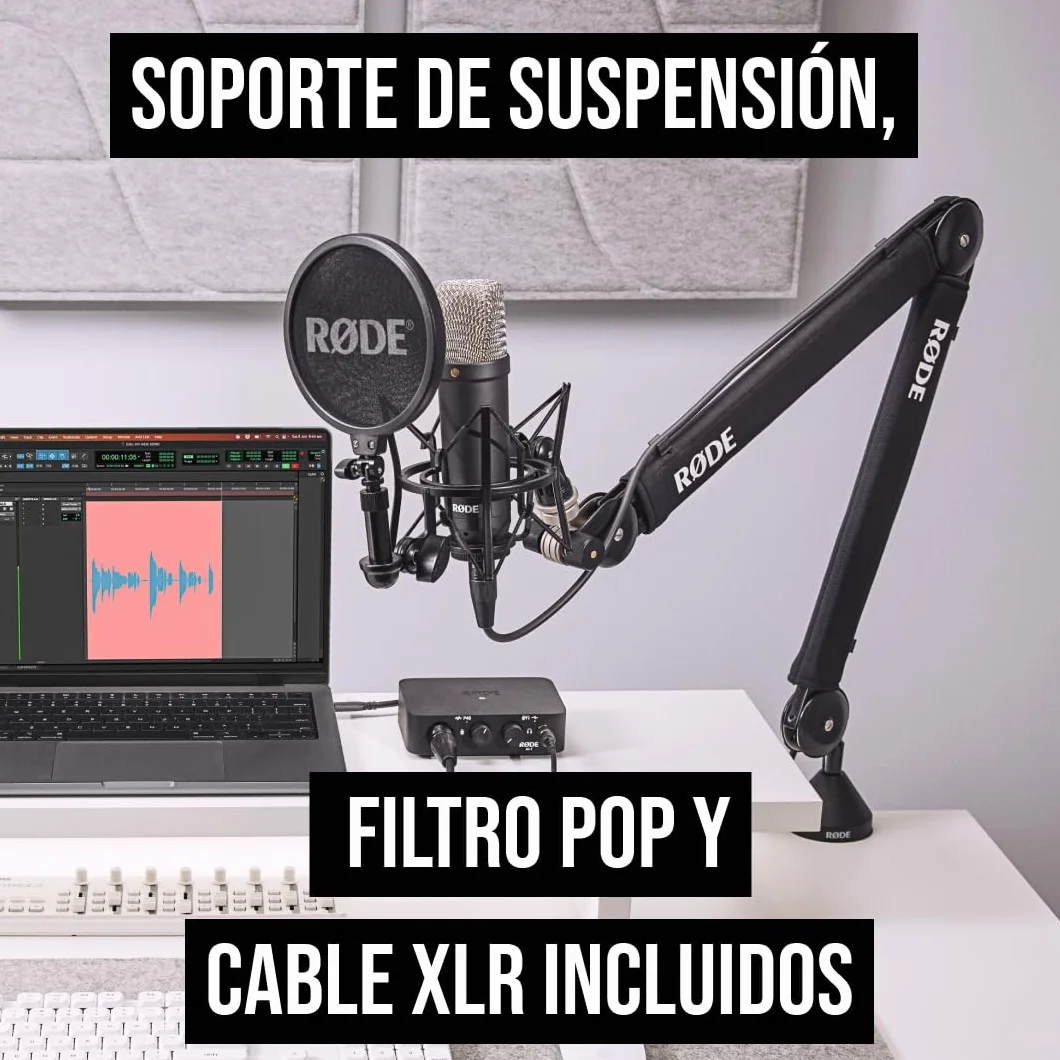 RØDE NT1 Signature Series micrófono de condensador de gran diafragma de la con soporte antivibraciones, filtro antipop y cable XLR para producción musical, grabación de voz y podcasting (Negro)