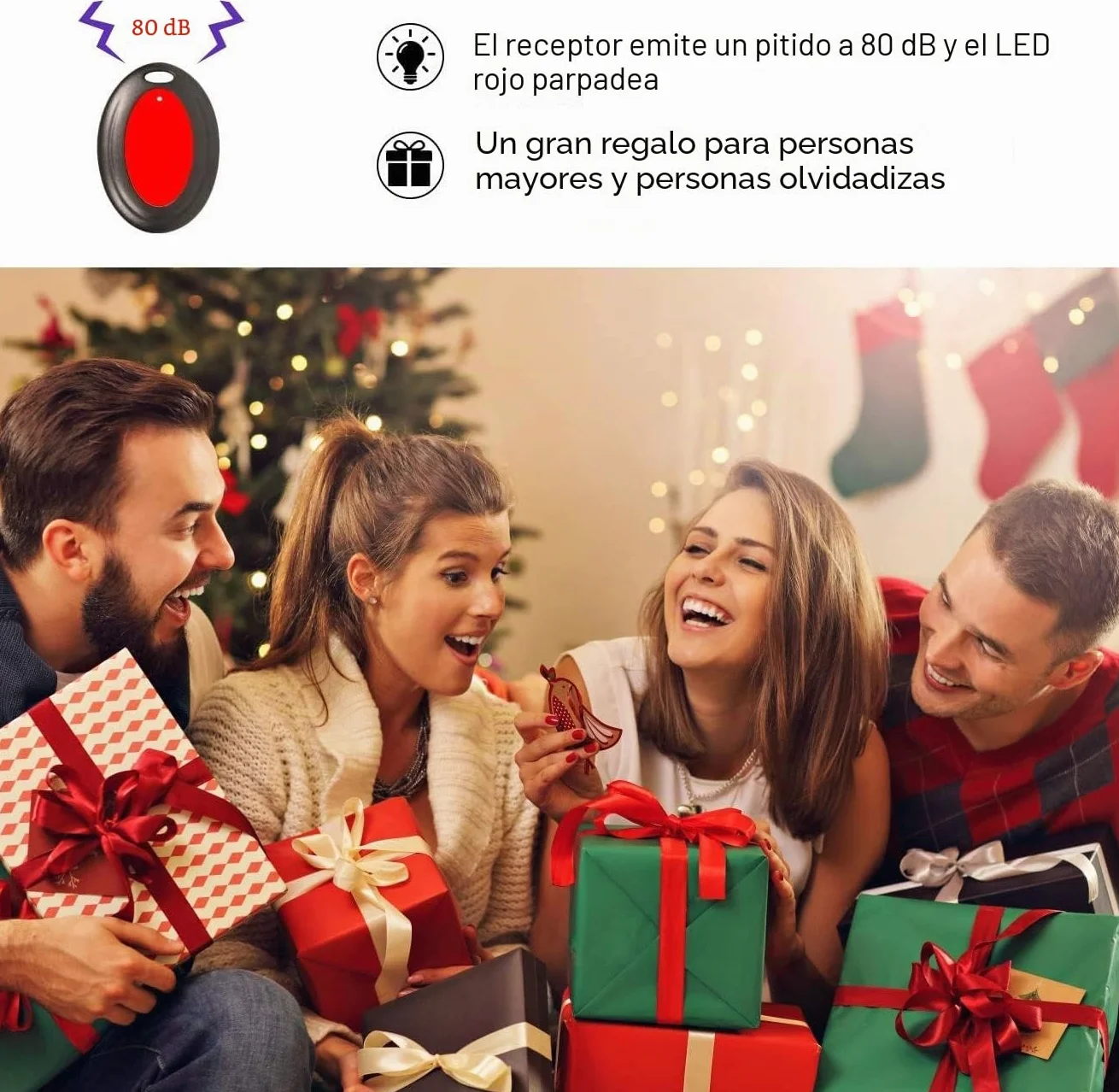Reyke Buscador de Llaves, localizador inalámbrico de artículos de 80 dB RF con Rango de Trabajo de 100 pies, buscador Remoto con Linterna LED, Soporte Base para Llaves, Cartera, teléfono y Mascotas