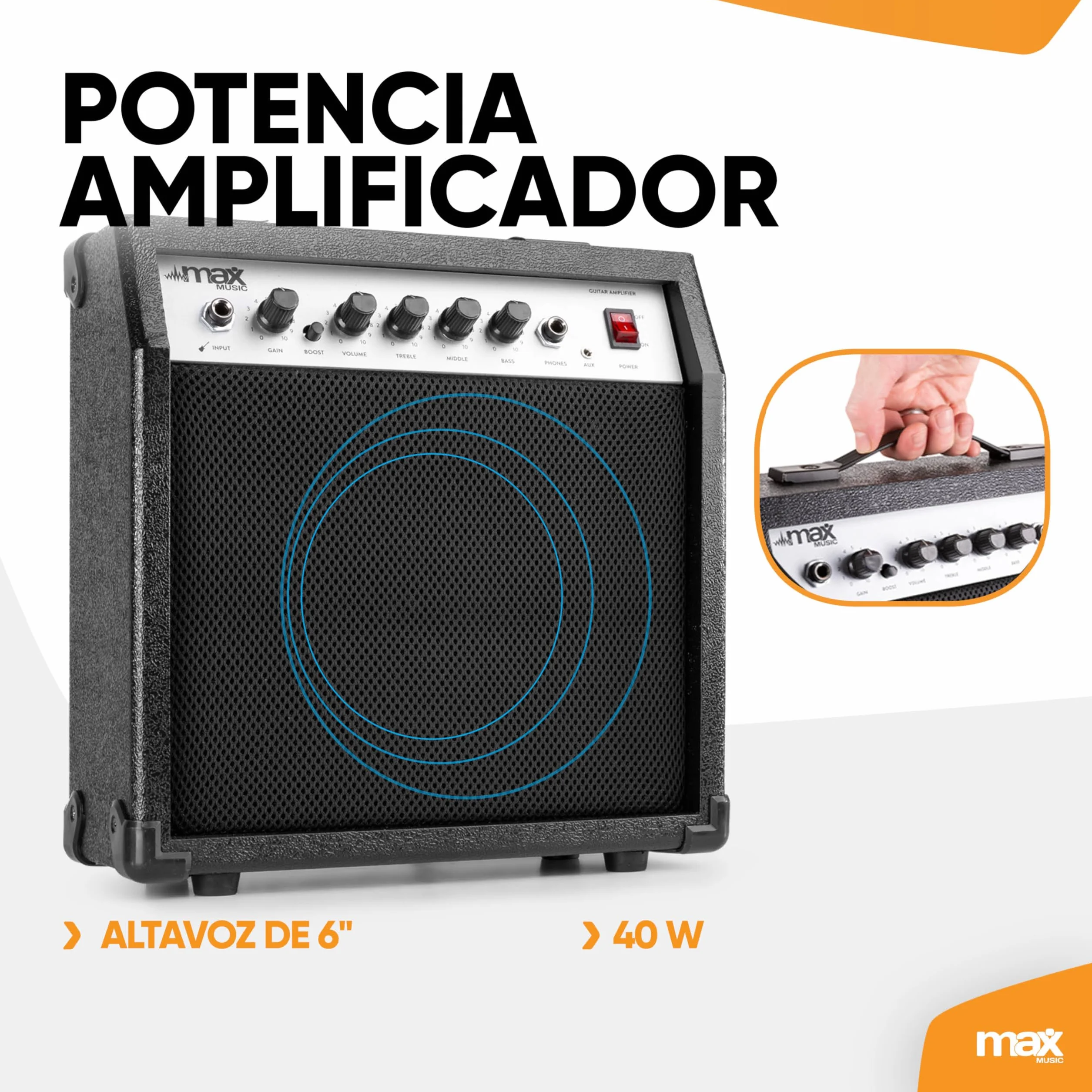 MAX GigKit Kit Guitarra Eléctrica – Kit con amplificador de 40W, soporte, funda acolchada, afinador digital, cable de instrumento, correa ajustable y accesorios – Negro
