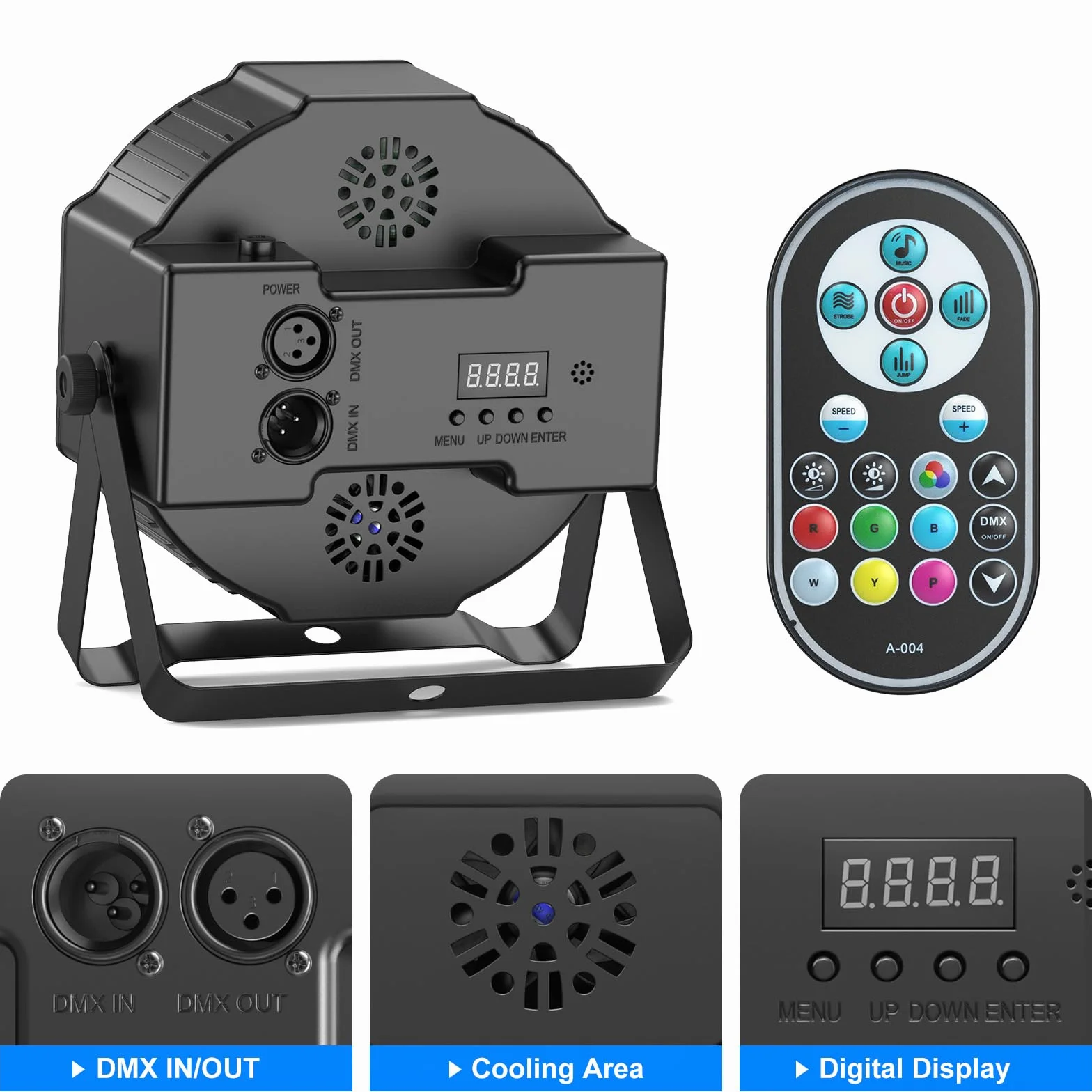 SEBRUANC RGBW Luz de Discoteca con Par LED Bolsa, 4PCS Foco LED Par DMX 7LED Luces de Escenrio con Control Remoto 8 Modos de iluminación para DJ Bar Boda Navidad