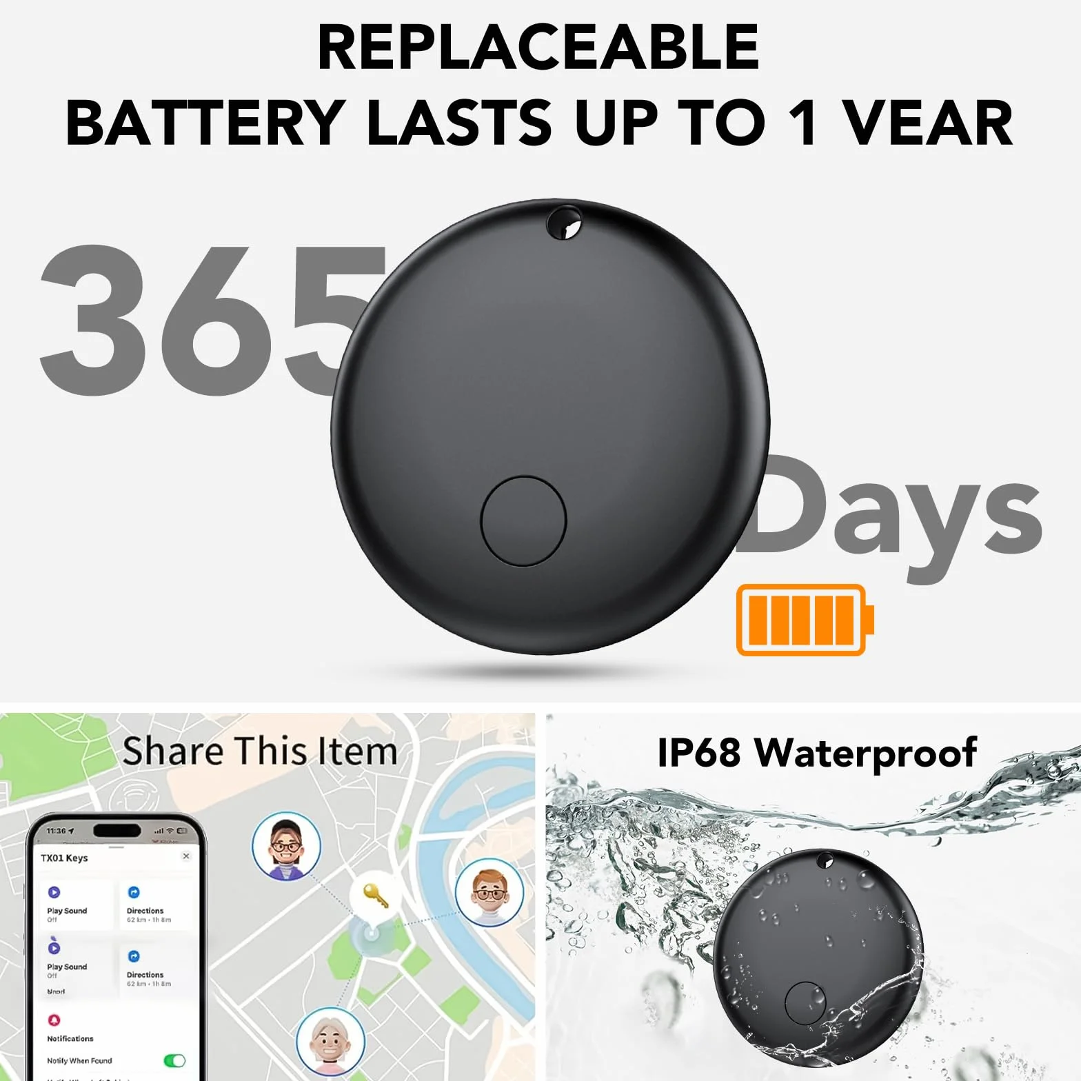 Android Smart Tag, Tracker Compatible con Google Find Hub App (Sólo Android), Localizador Bluetooth, Rastreador para Llaves, Cartera, Equipaje, Impermeable IP68, 4 Negro