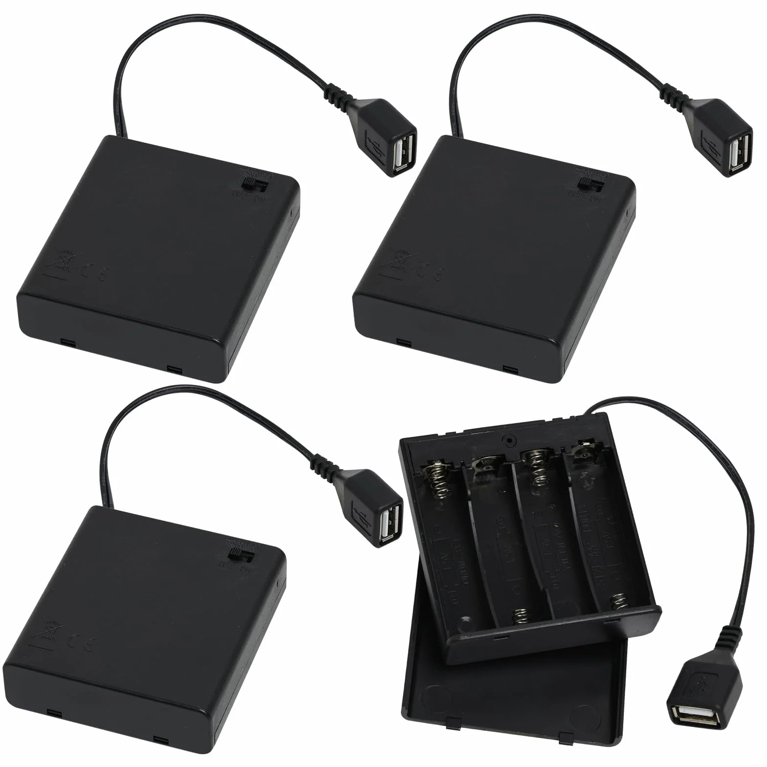 Portapilas AA, 4 Cajas de Pilas 4xAA, Porta Pilas AA con Tapa e Interruptor, Conexión a Interruptor USB, Soporte de Batería para Luz LED RC Cars