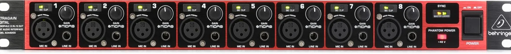 Interfaz de audio Behringer ULTRAGAIN DIGITAL ADA8200 Audiophile 8 In/8 Out ADAT con preamplificadores de micrófono Midas