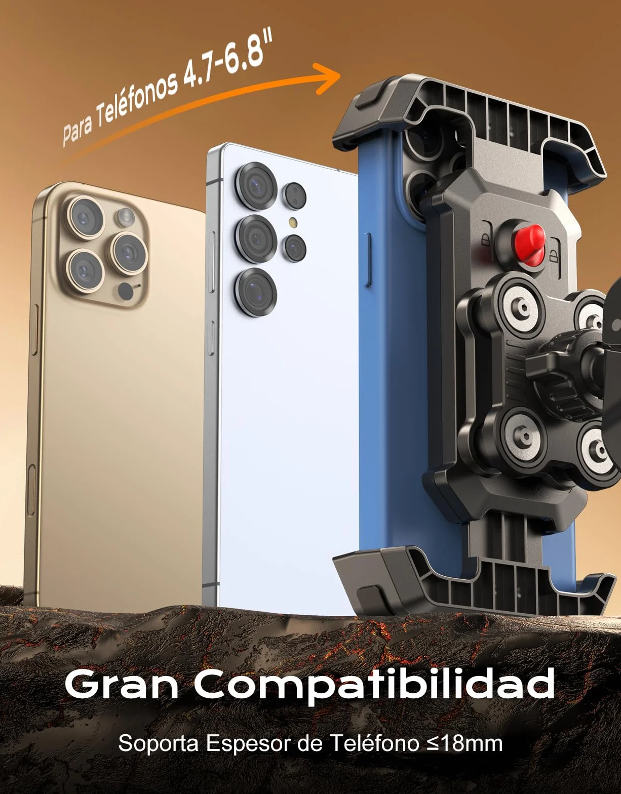 CIRYCASE Soporte Movil Moto [Antivibración Mejorado], Súper Estable Soporte Movil Bicicleta, 360° Rotación y Ajustable Suporte Telemóvel Moto Compatible con iPhone 17/16/15, Galaxy, 4,7-6,8" Teléfonos