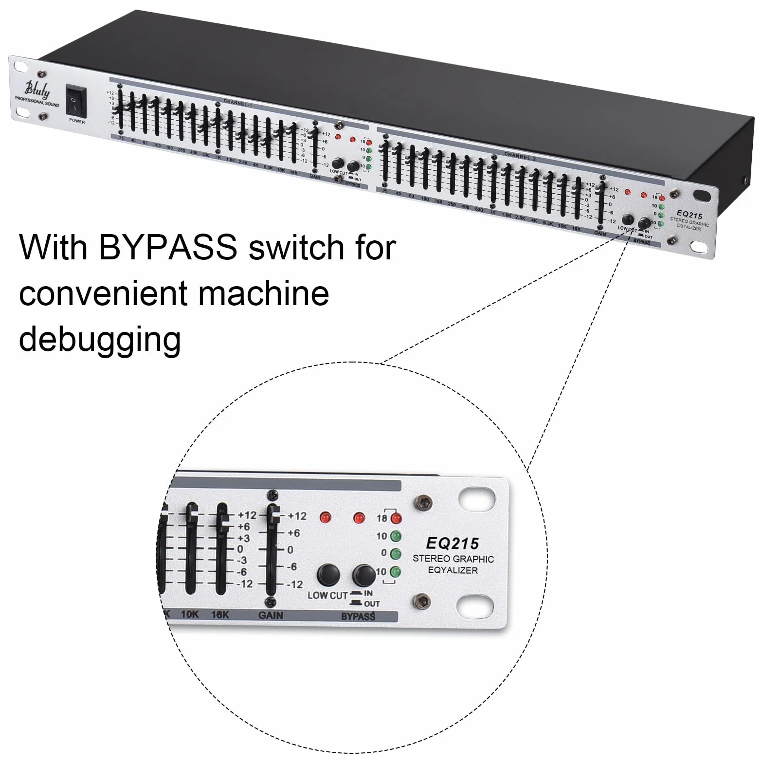 Btuty EQ-215 Dual Channel 15-Band Equalizer 1U Rack Mount 2-channel Stereo Graphic Equalizer