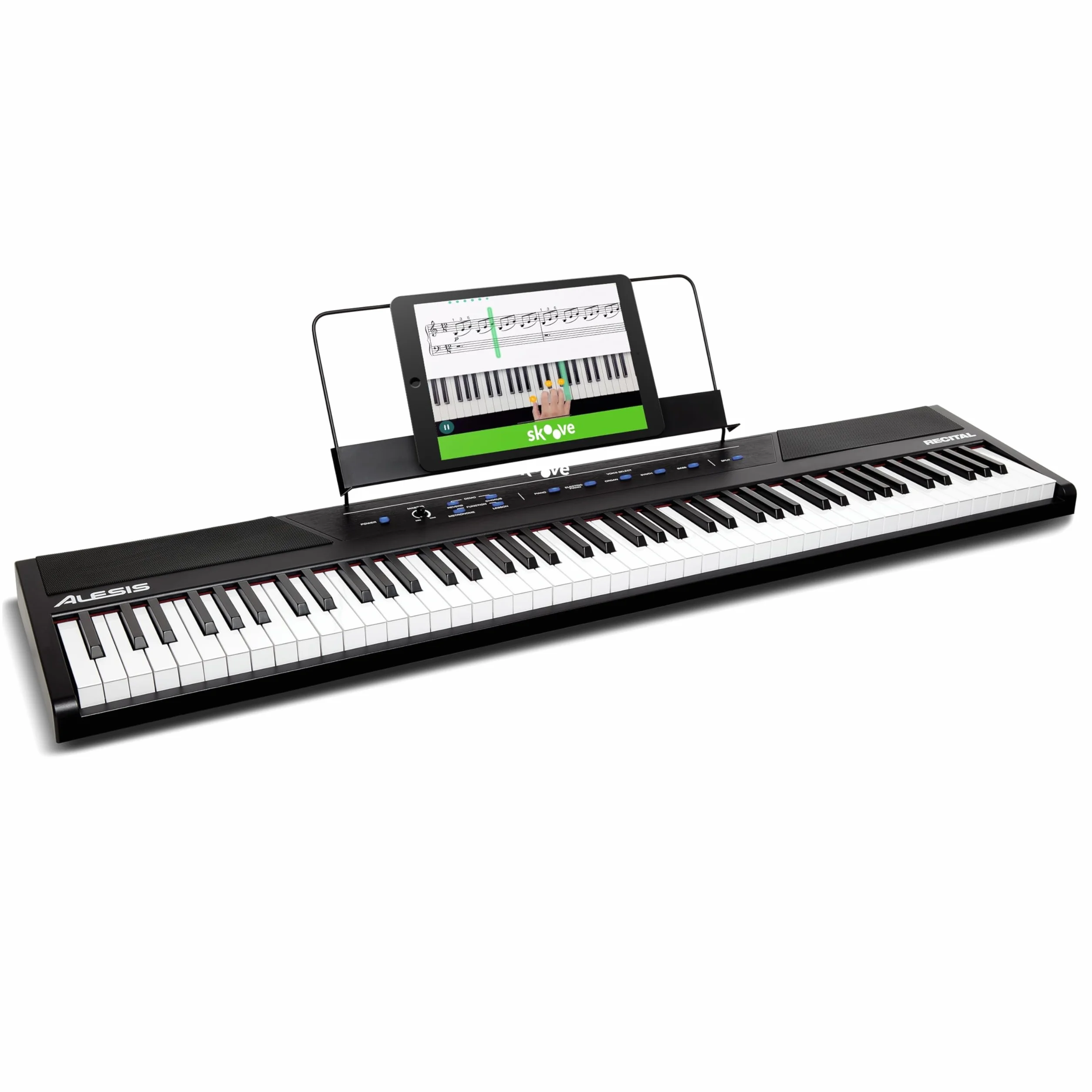 Alesis Recital Piano Eléctrico 88 Teclas Semi Contrapesadas con Altavoces, Lecciones de Piano, Metrónomo y 5 Kits de Sonidos - Negro
