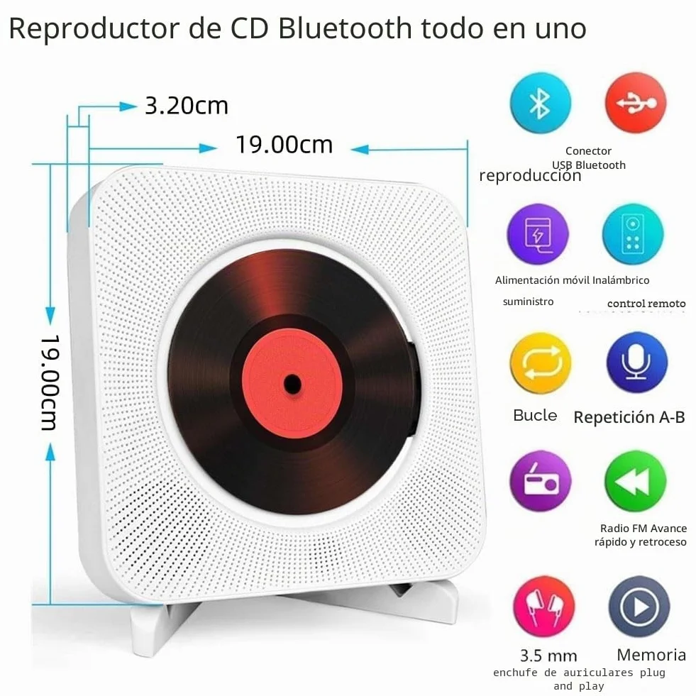 Reproductor de CD Portátil Bluetooth Reproductor CD de Escritorio Multifunctional Musical CD Player con Mando a Distancia Integrado en los Altavoces para HiFi de Casa Audio Boombox (Blanco)