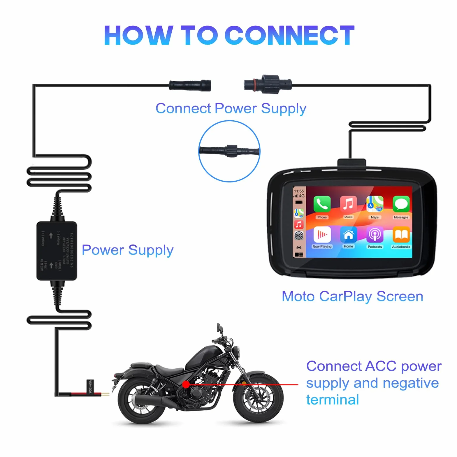KAOLALI Pantalla Carplay para Motocicleta CarPlay Inalámbrico y Android Auto IP67 Impermeable Táctil de 5 Pulgadas Estéreo Portátil Inalámbrico para Moto Compatible con Navegación GPS, Siri