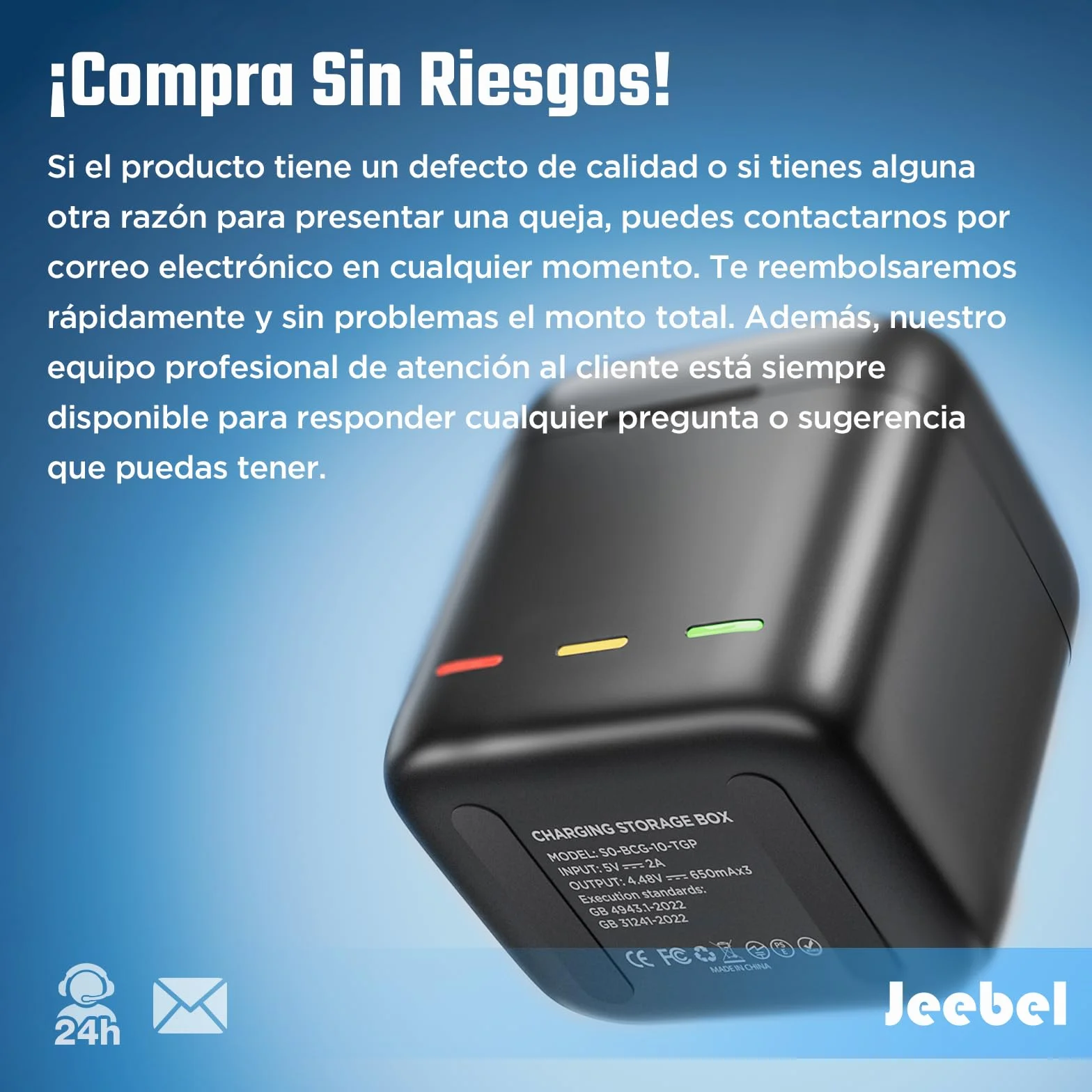 Jeebel Cargador de Batería para GoPro Hero 13 Black — 3-Canales Cargador con Carga Rápida y Cable USB-C — Cargador Compacto Compatible con Batería Original de GoPro Hero 13 Black (Sin Batería)