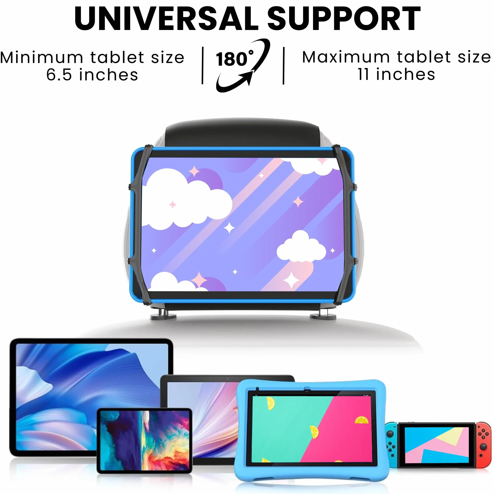 Soporte para Tablet en Coche - Reposacabezas Elástico para Todas las Tabletas de 6.5 a 11 Pulgadas, Compatible con iPad, Switch y Fire
