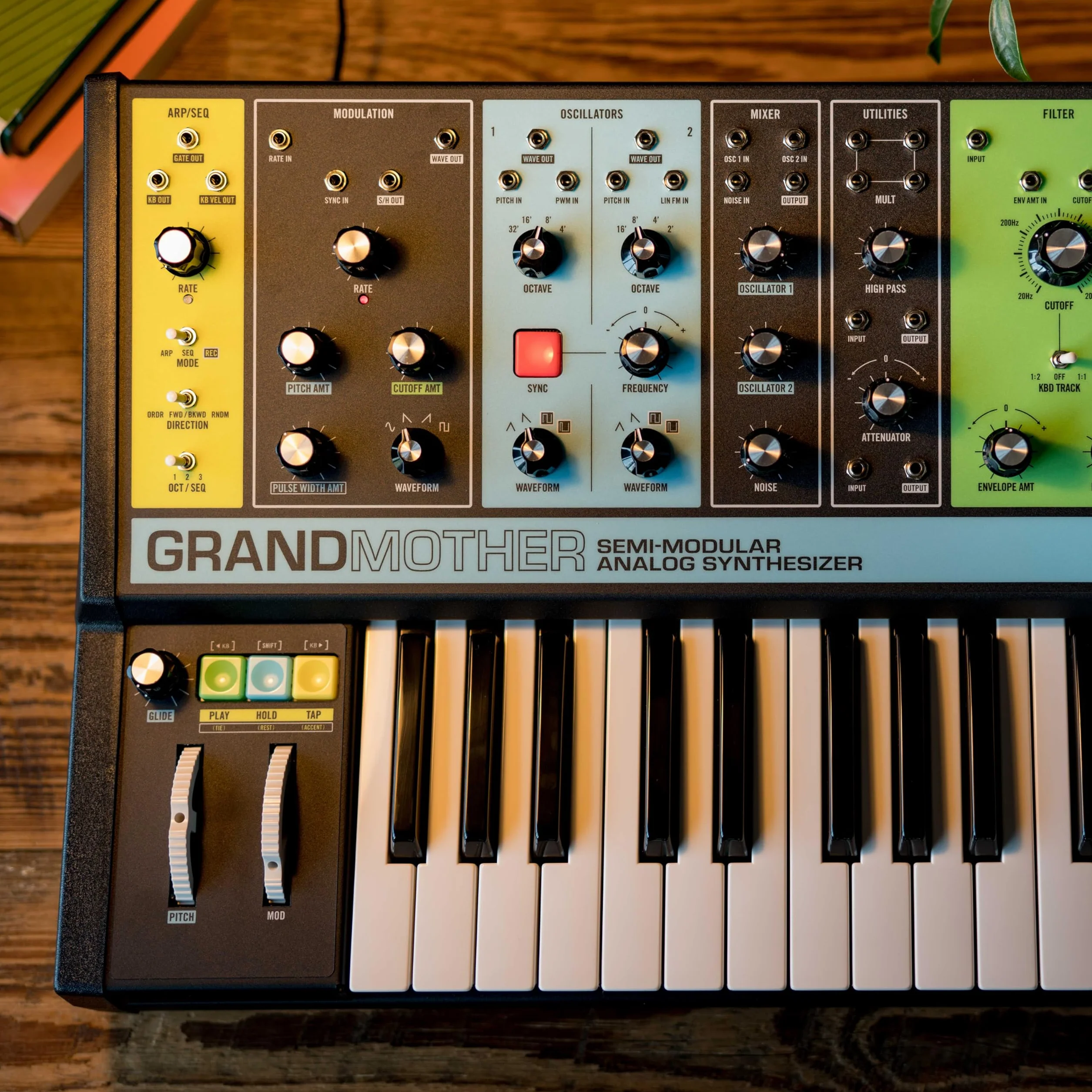 MOOG Grandmother - Sintetizador Semimodular de Teclado Analógico con 32 Teclas, Arpegiador, Secuenciador y Tanque de Reverb de Muelles Integrados