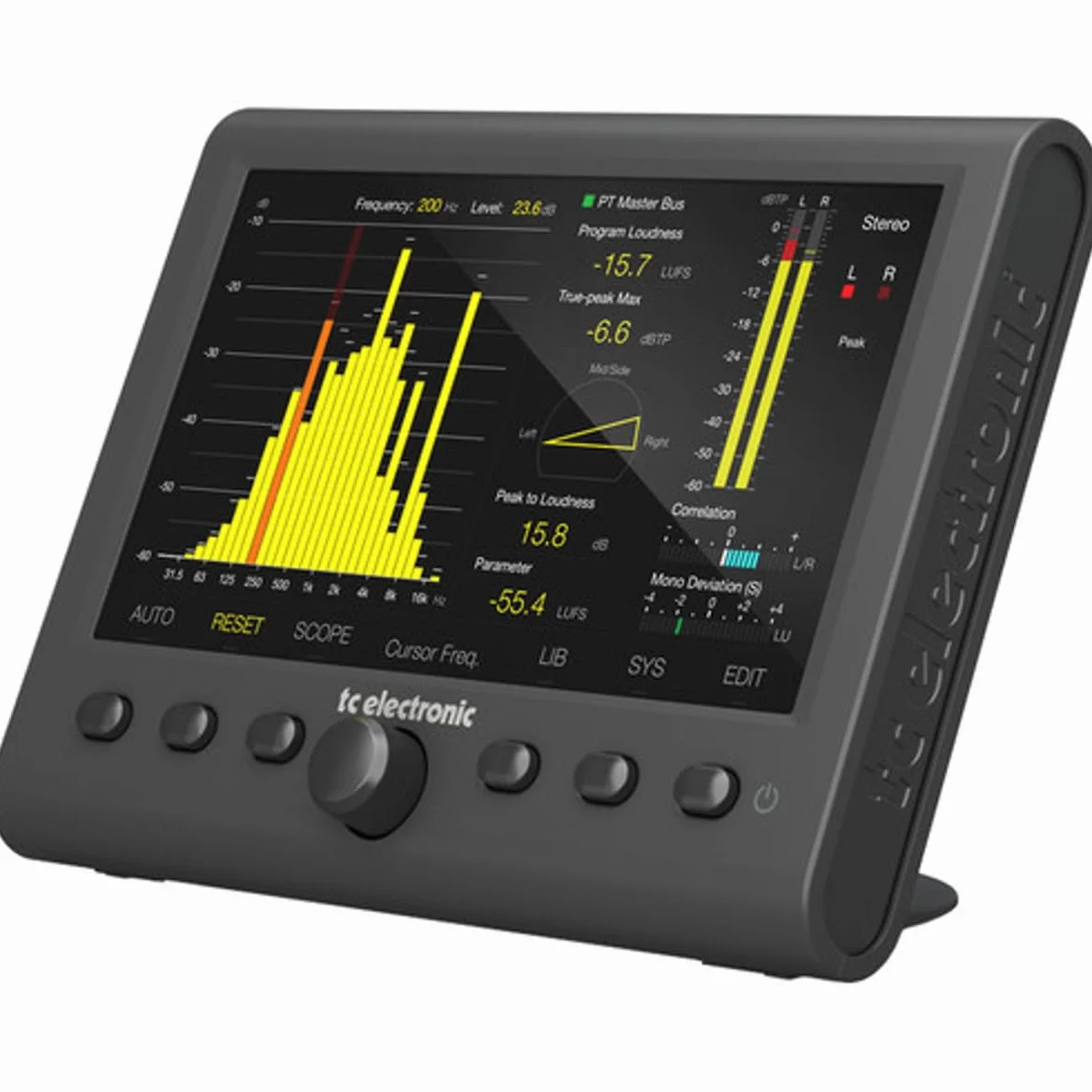 Medidor de audio estéreo TC Electronic CLARITY M STEREO con pantalla de alta resolución de 7" y conexión USB para medición enchufable