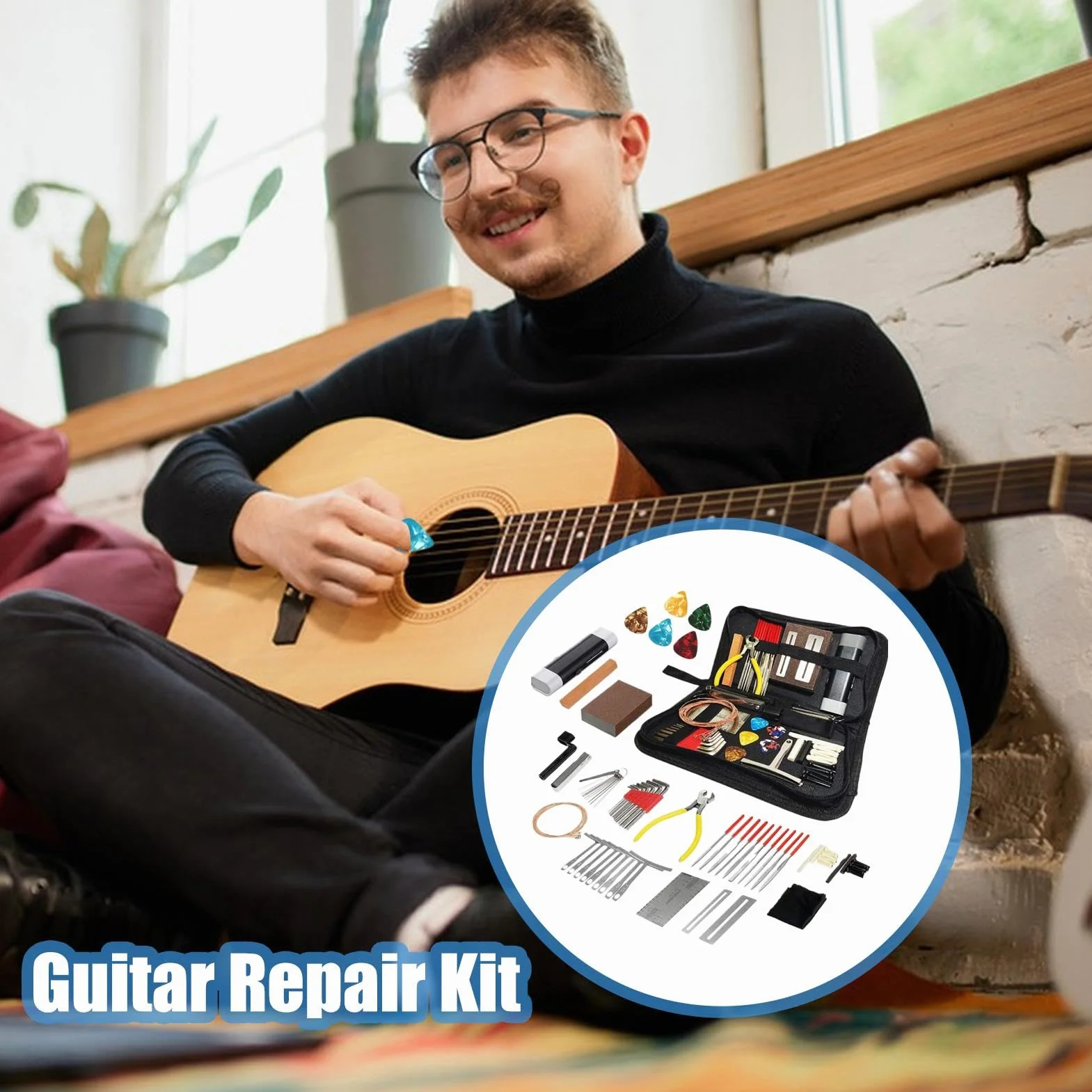 Kits de herramientas de configuración de guitarra, kit de herramientas de guitarra eléctrica | Kit de mantenimiento 72x con de transporte | Accesorios de instrumentos de cadena para músicos, set de