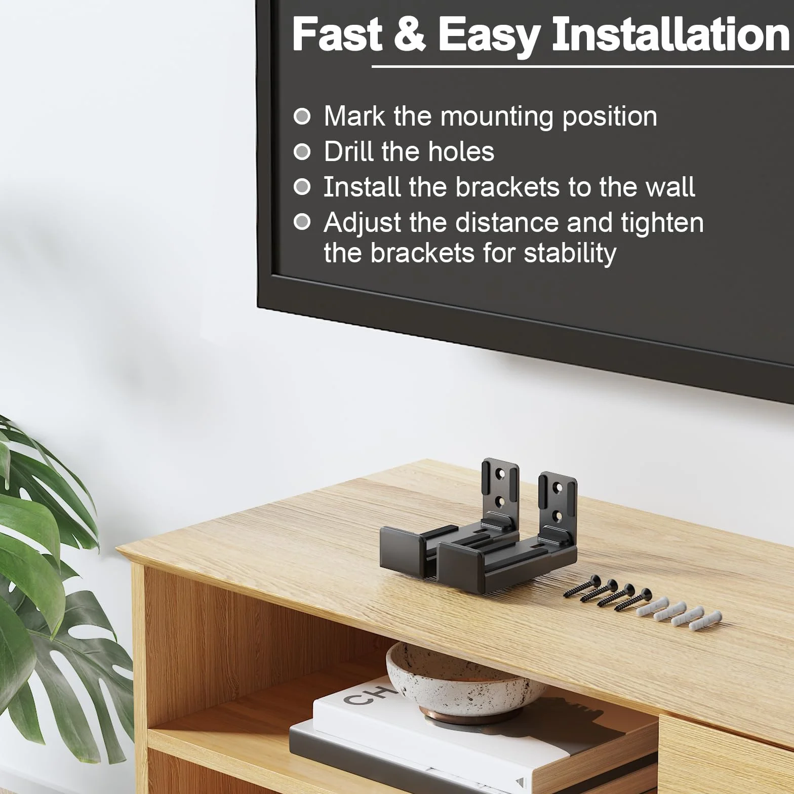 PUTORSEN Soporte Barra Sonido, Universal Soporte para Barra de Sonido para Sonos,Capacidad Máximade 15 kg，Profundidad Ajustable de 3.5 a 6.1 Pulgadas, Ganchos Antideslizantes extraíbles y bloqueables