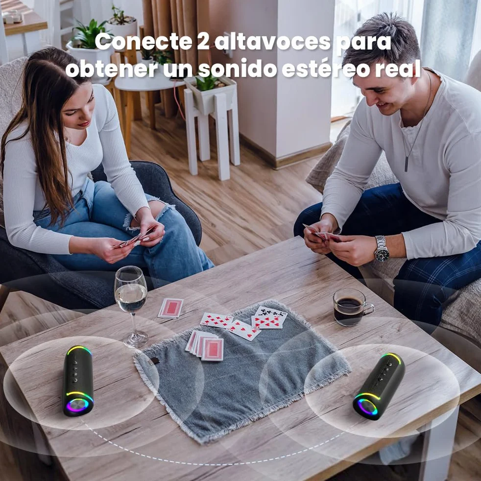 RIENOK S6 Altavoz Bluetooth Portátil 30W Bluetooth 5.3 Luces RGB Inalámbrica