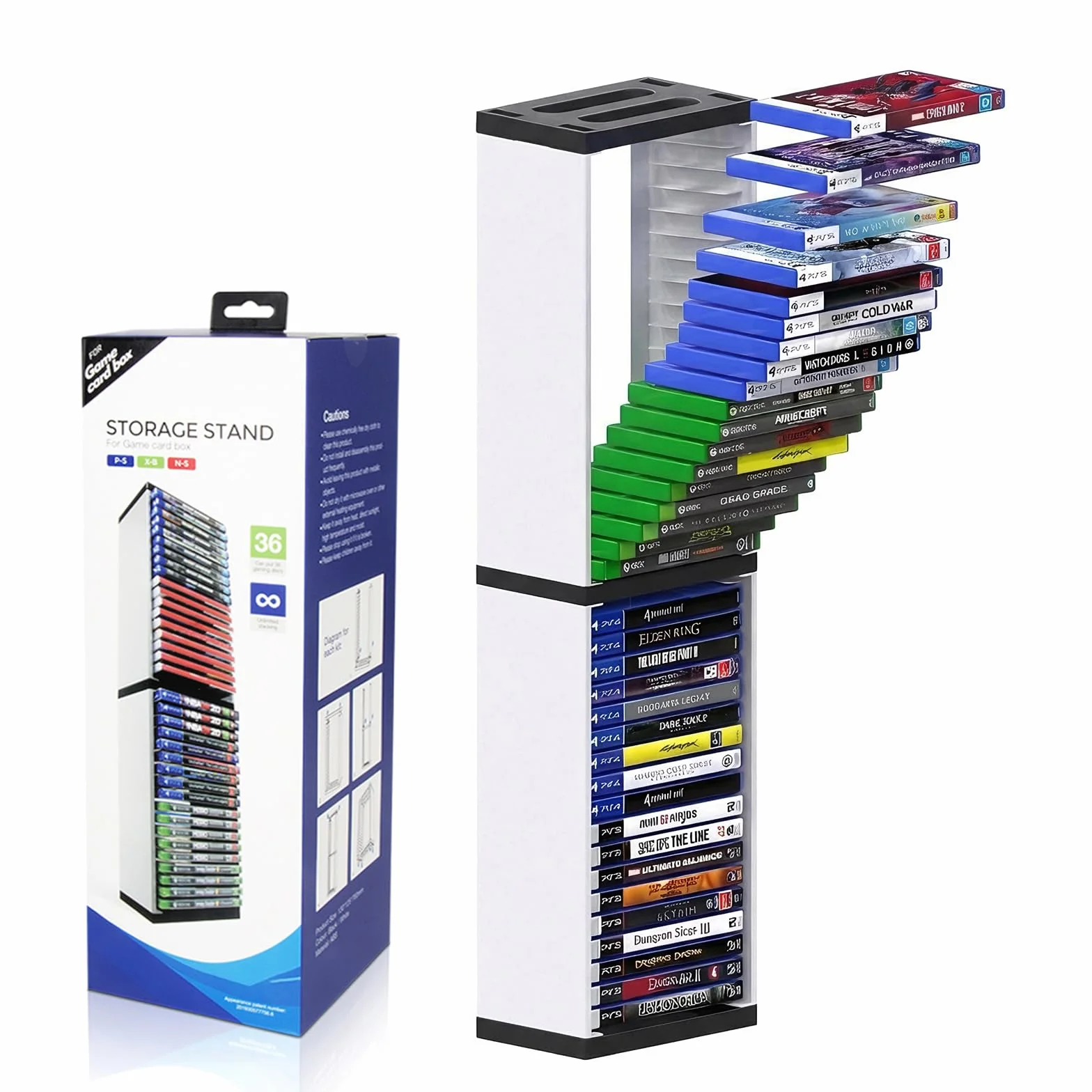 SOONHUA Estante de disco para videojuegos,cajas de almacenamiento de DVD, soporte de torre de almacenamiento de juegos de 36 discos de CD estuche organizador soporte para Playstation 5