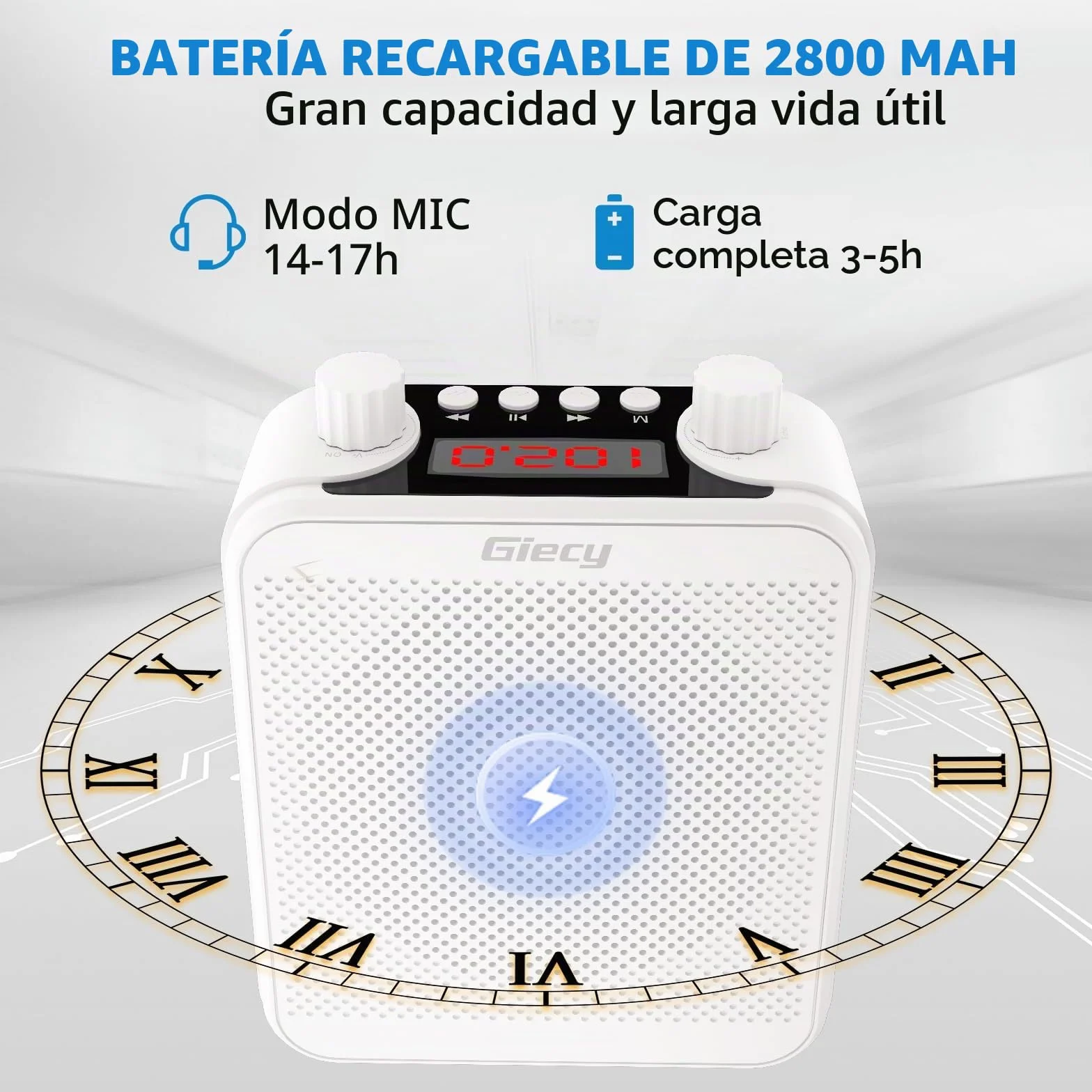 Amplificador de Voz portátil con micrófono batería Recargable 2800mah, Sistema de megafonía para Profesores, guías turísticos, Entrenadores Deportivos, presentadore(Blanco)