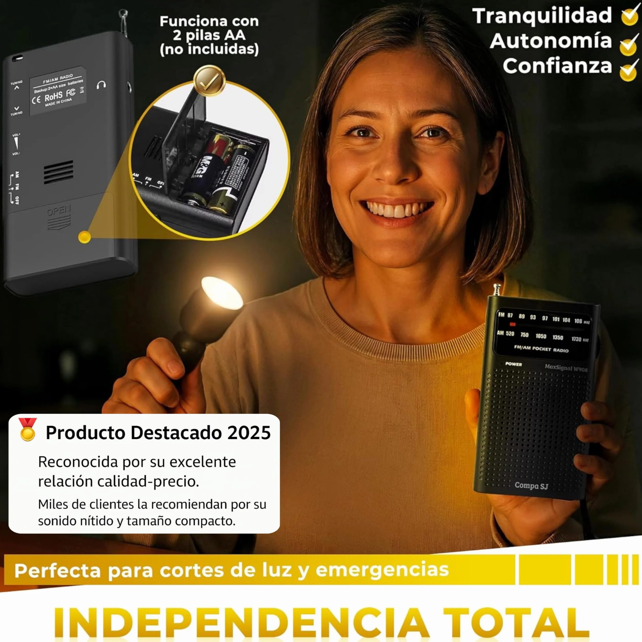 SUPER MAX Radio a Pilas Portátil Pequeña Am/FM Transistor Analógica de Bolsillo Fácil de Usar Señal Fuerte Kit Emergencia Entrada Auriculares Para Personas Mayores Familia Viajes AA Auriculares Regalo