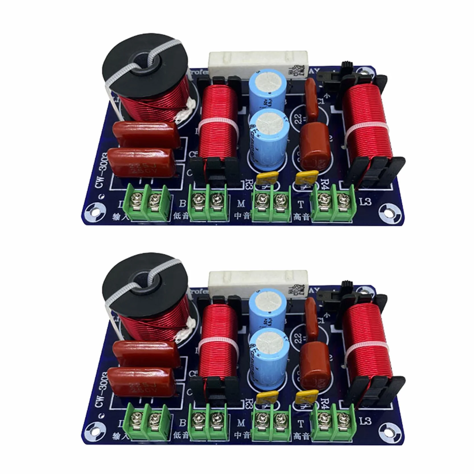 2X Divisor de Frecuencia de Altavoz HiFi de 3 Vías Filtro Cruzado HiFi Distribuidor DIY Ktv Stage Car Audio Woofer Filtro de Altavoz