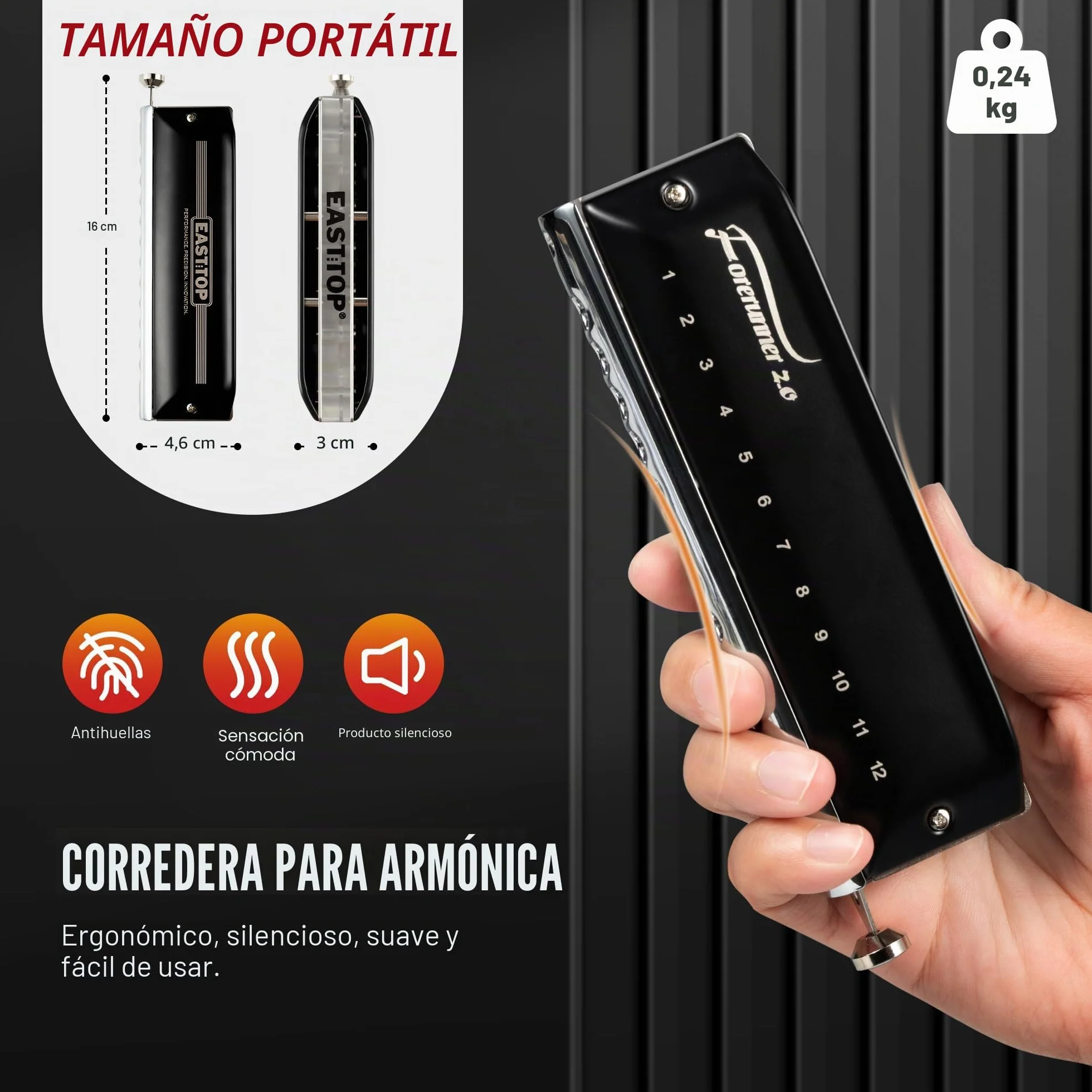 EAST TOP FORERUNNER 2.0 - Armónica cromática actualizada de 12 agujeros, 48 tonos, llave C, órgano de boca cromática, armónica para adultos, principiantes y estudiantes