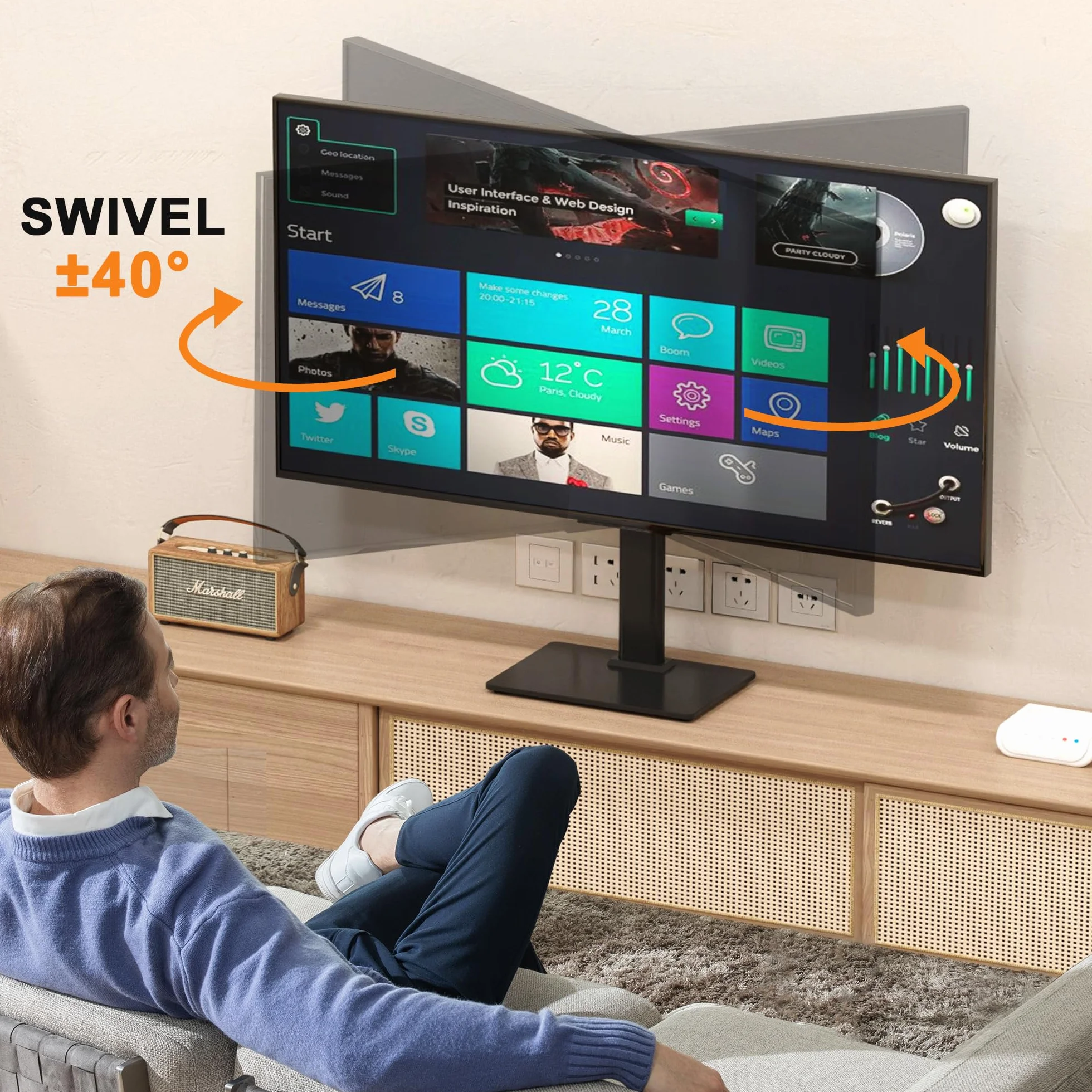 Soporte de TV giratorio universal XINLEI para televisores Samsung/LG de 17 a 43 pulgadas, altura ajustable 265-385 mm, carga 45 kg, VESA 200x200