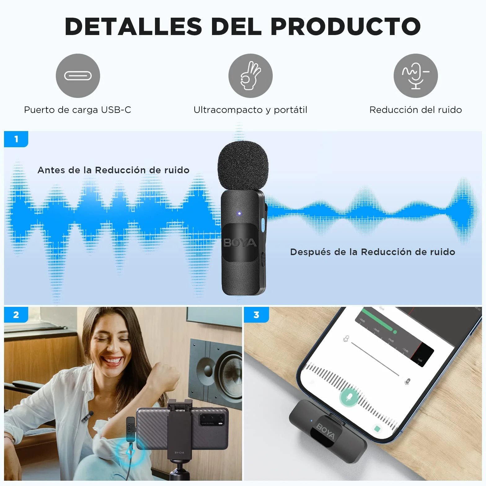 BOYA micrófono de Solapa inalámbrico de Solapa para Android Smartphone Laptop - Omnidireccional USB C Condensador de grabación de vídeo Mic para entrevista Podcast Vlog Youtube Live Stream