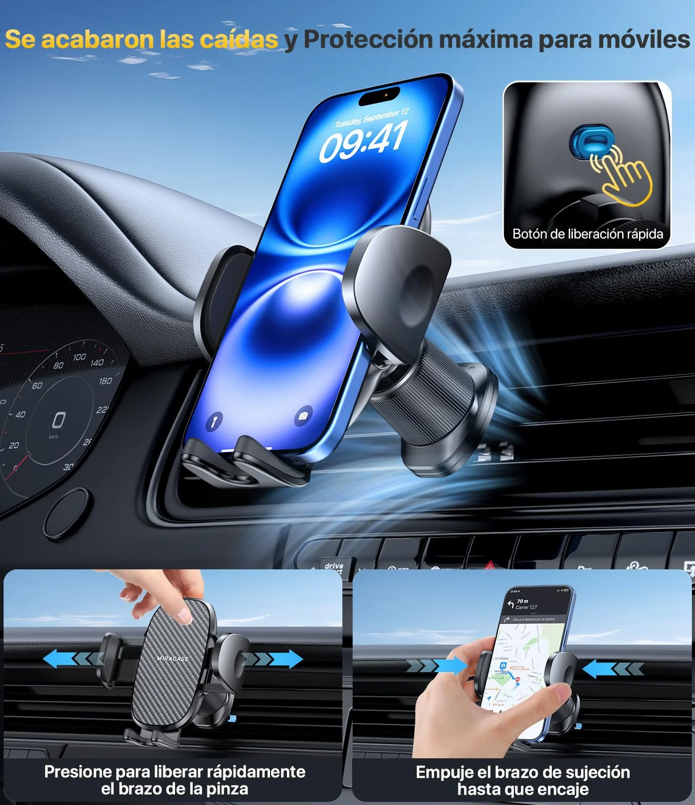 Miracase Soporte Móvil Coche Rotación 360° Compatible Phones 4.0-7.0 Pulgadas