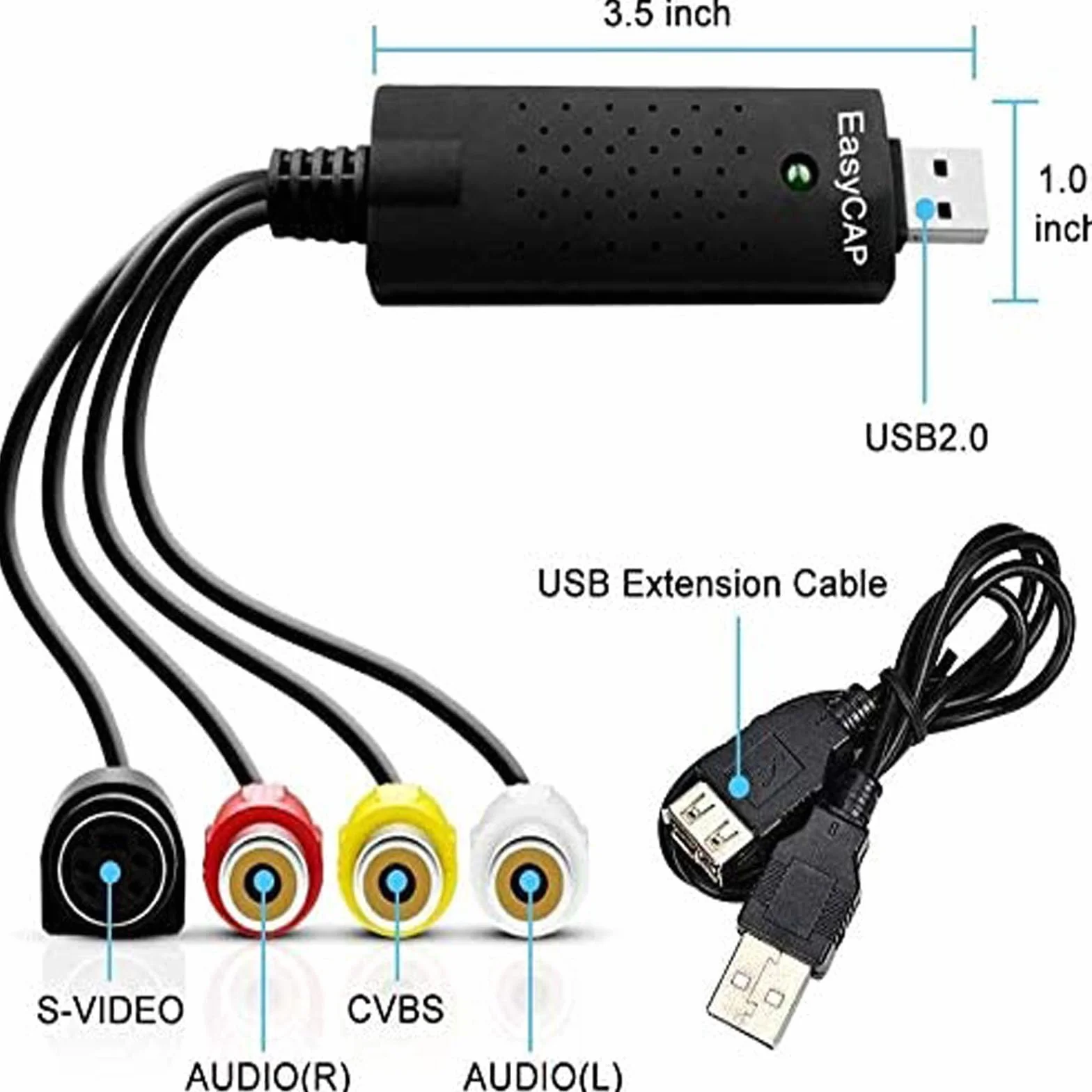 Conversor de Archivos Digitalizados USB 2.0 de Audio y Vídeo, Tarjeta de Captura, Memoria para Windows 10/8/7/XP Mac