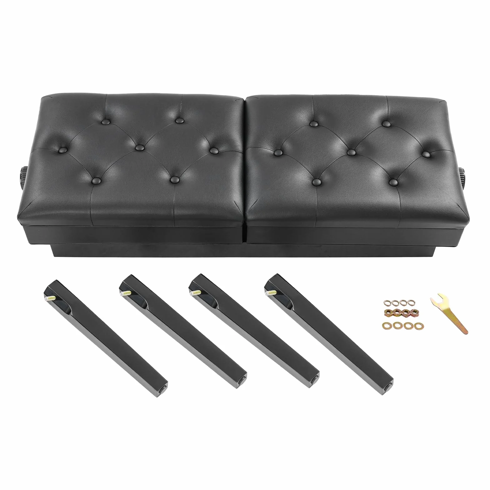 Banco de piano de doble plaza, 108 x 39 x 48 cm, altura regulable para 2 personas, soporta 200 kg, silla de piano con espacio para el hogar, escuelas, conciertos (negro)