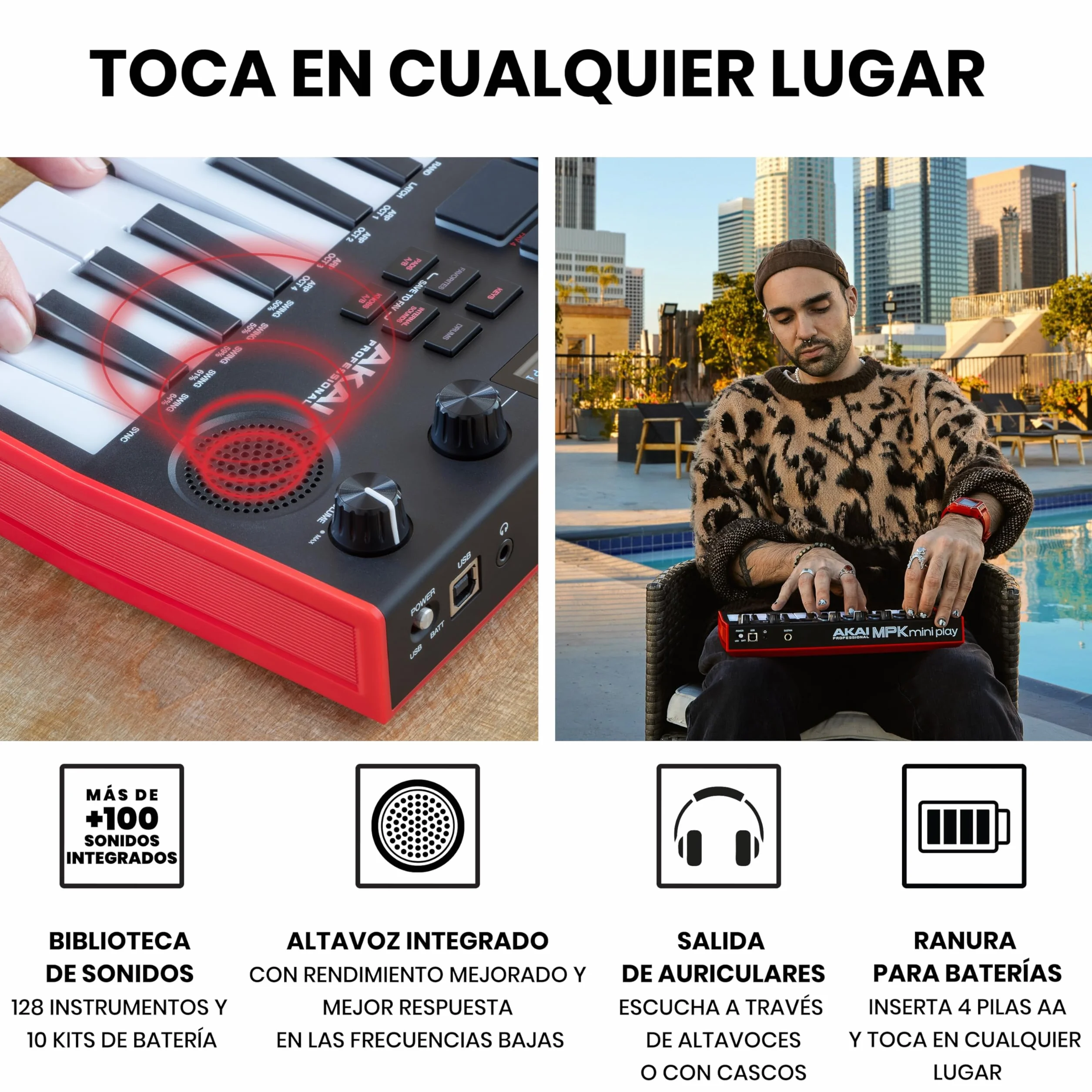 Akai Professional MPK Mini Play MK3 - Teclado Controlador MIDI con Altavoz y Sonidos Integrados, Pads MPC, Teclado Dinámico, Software de Producción Musical y Native Instruments Sound Package