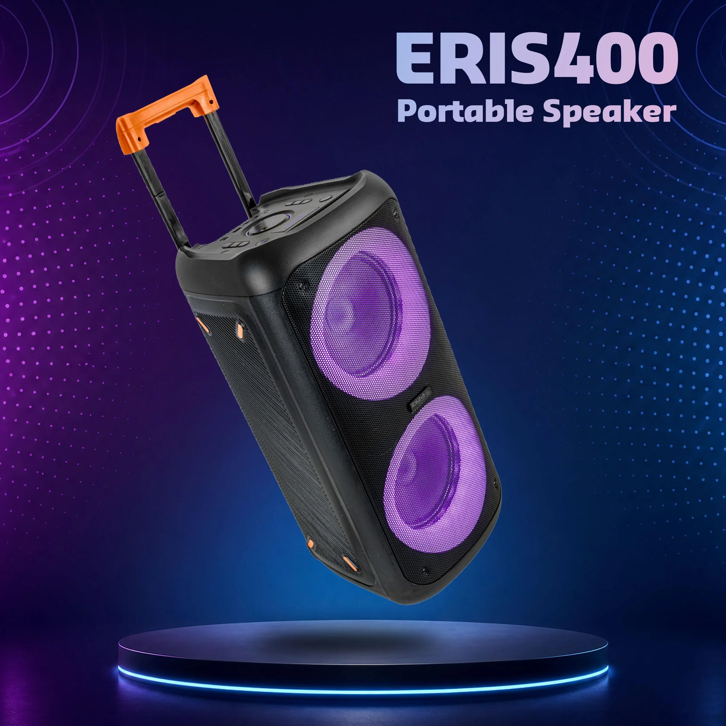 Ibiza ERIS400 Altavoz Bluetooth portátil con batería y LED – 2 woofers iluminados – TWS – USB, MicroSD, AUX – Micrófono con Cable Incluido – Trolley, Ruedas – Ideal para Fiestas y Karaoke