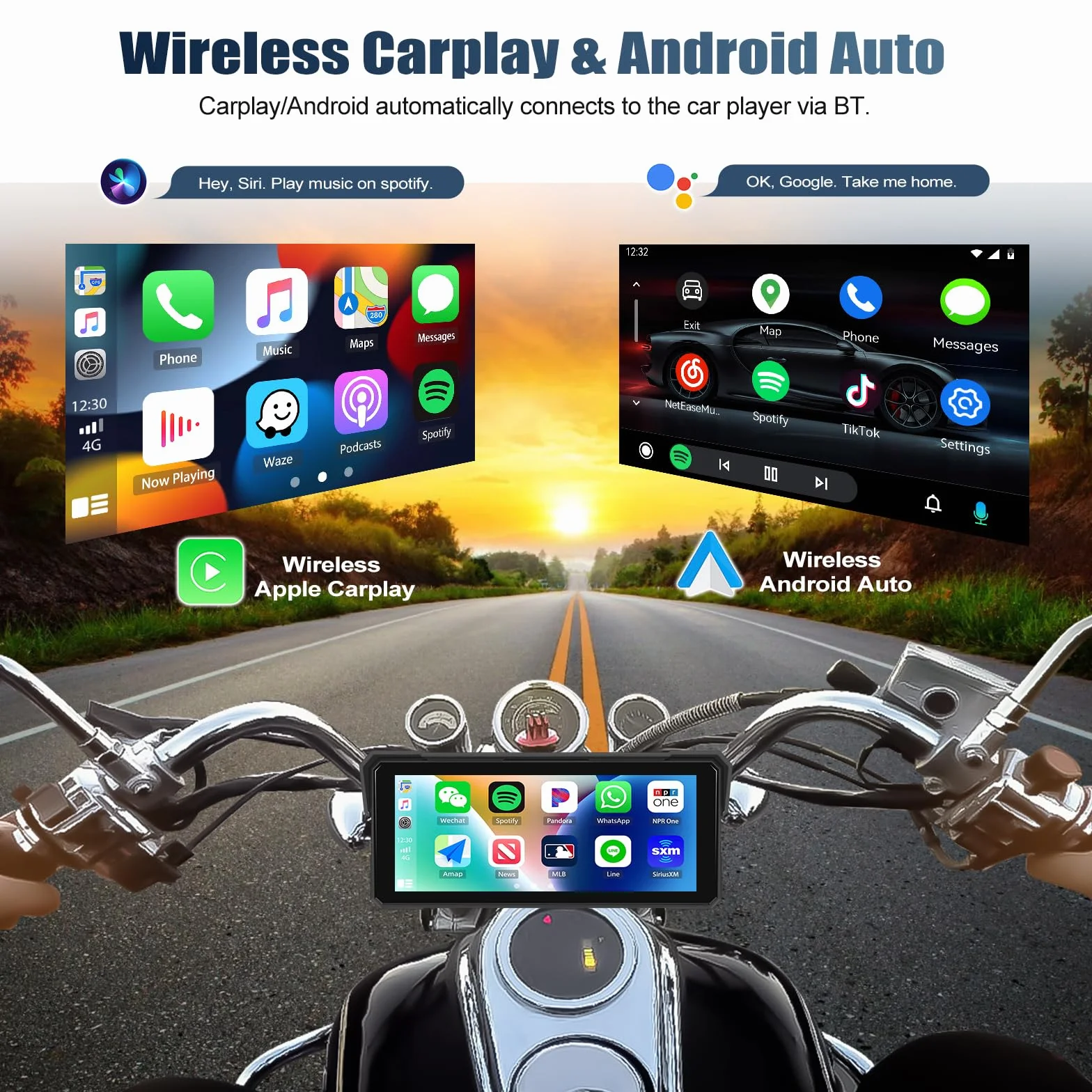 CAMECHO Motorrad CarPlay mit Dual-Kameras, 8.1 zoll HD Touchscreen für Moto mit Wireless CarPlay & Android Auto IPS 68 Bildschirm, Unterstützung Bluetooth, GPS, EQ, Helligkeitseinstellung