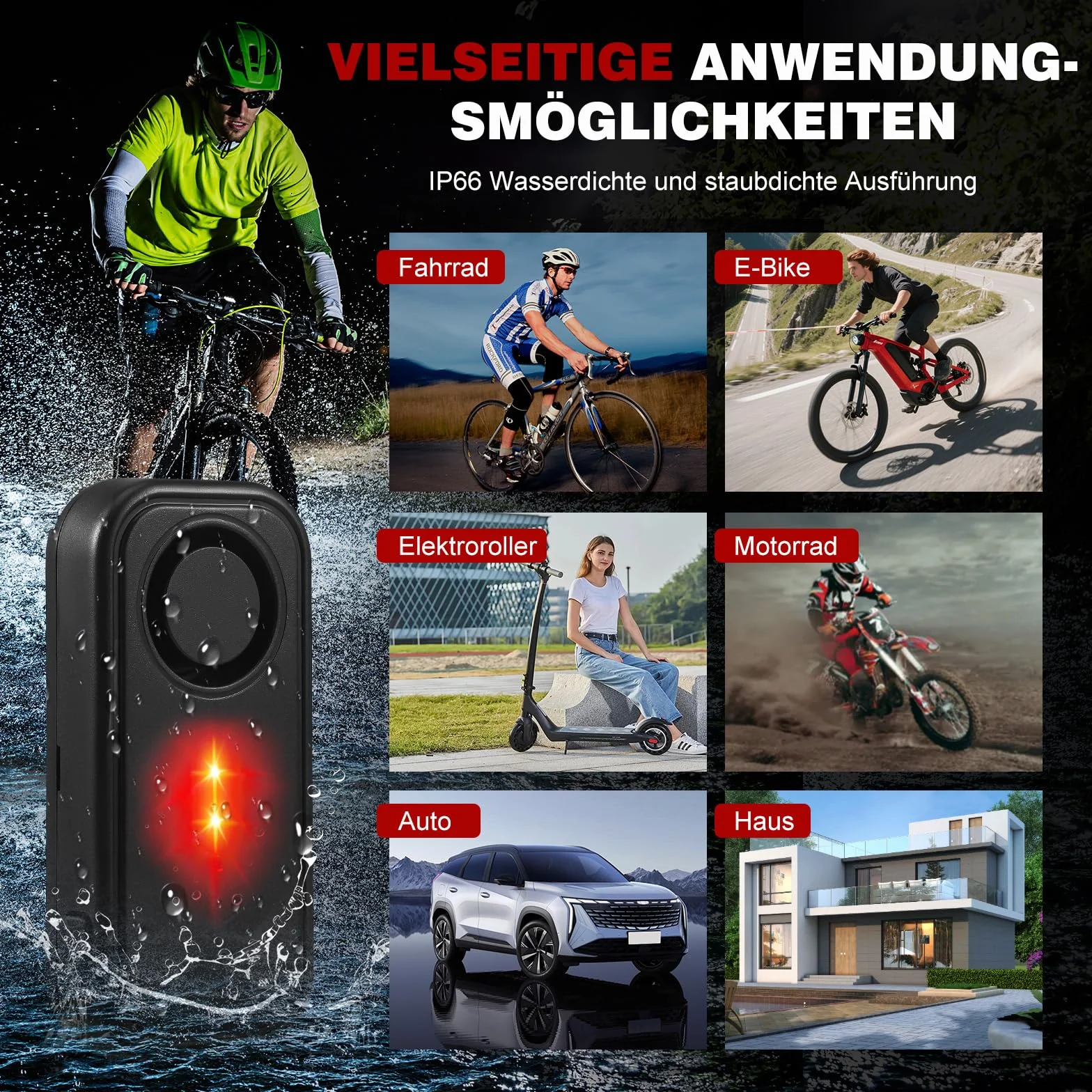 Sistema de alarma para bicicletas, antirrobo inalámbrico con sensor de vibración, sirena impermeable para bicicletas, volumen alto 113 db con mando a distancia para scooter, coche, bicicleta