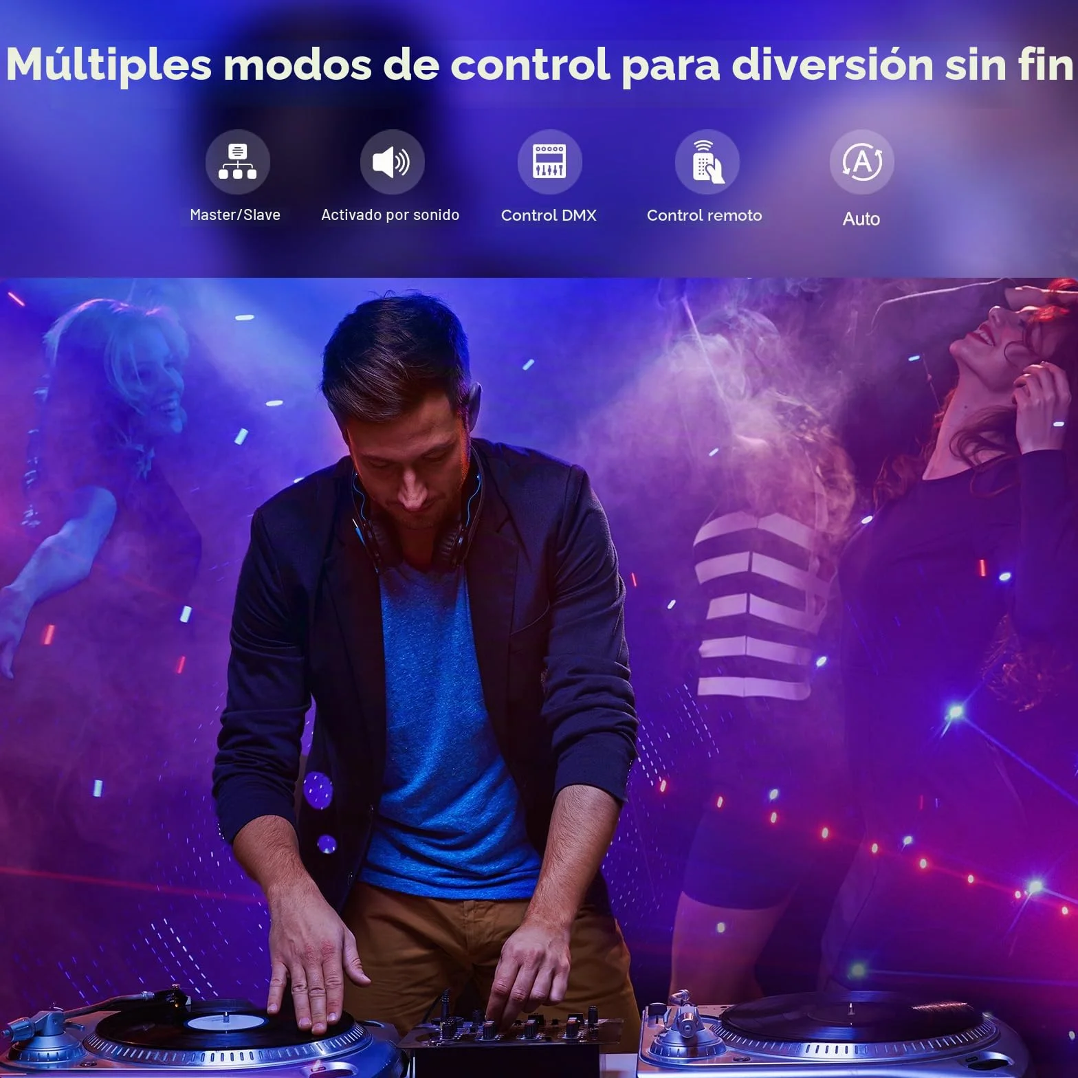 Luz de discoteca, DMX 9 LED RGB Luz de fiesta Proyector Dj con efecto de iluminación estroboscópica con activación de sonido para fiestas en casa karaoke barra de boda de cumpleaños