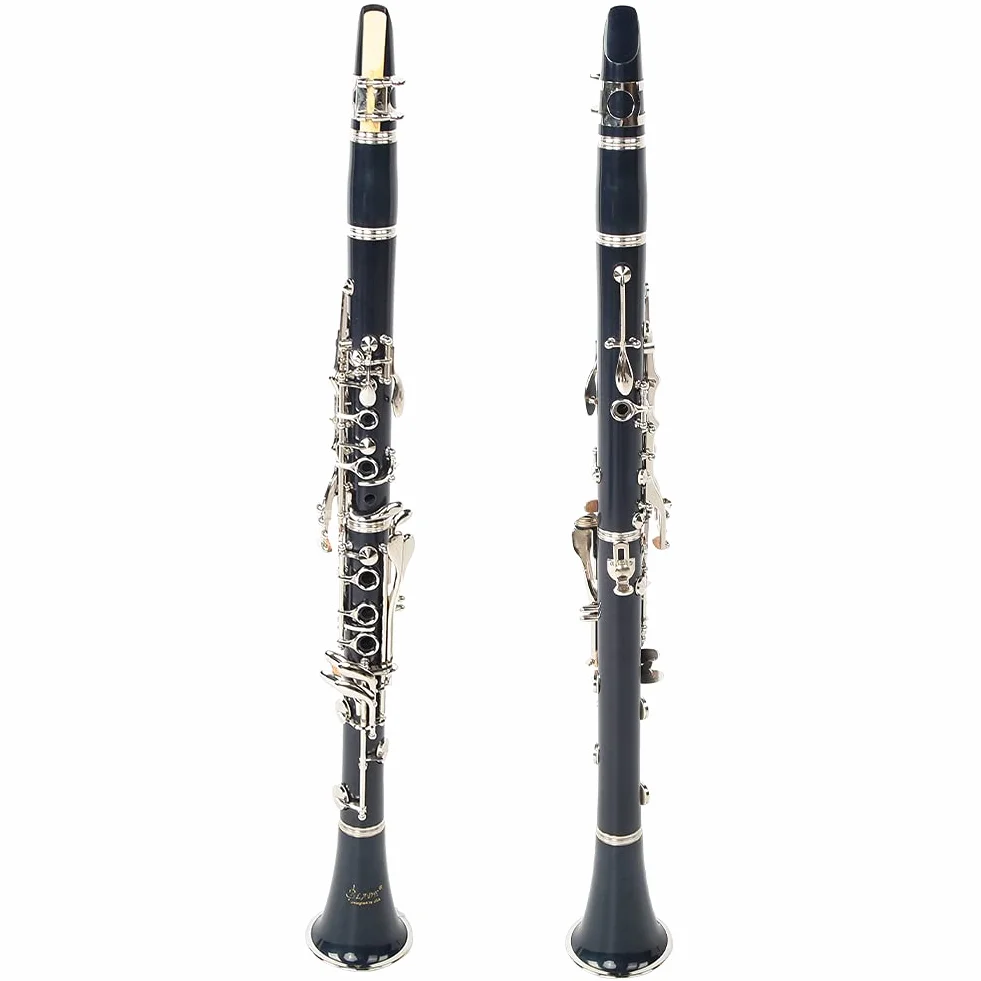 Clarinete de Baquelita de Tono BB de 17 Teclas con Botón de Niquelado Antioxidante Tamaño Compacto Y Extraíble Diseño de Apertura Preciso Adecuado para Estudiantes Principiantes (Azul)