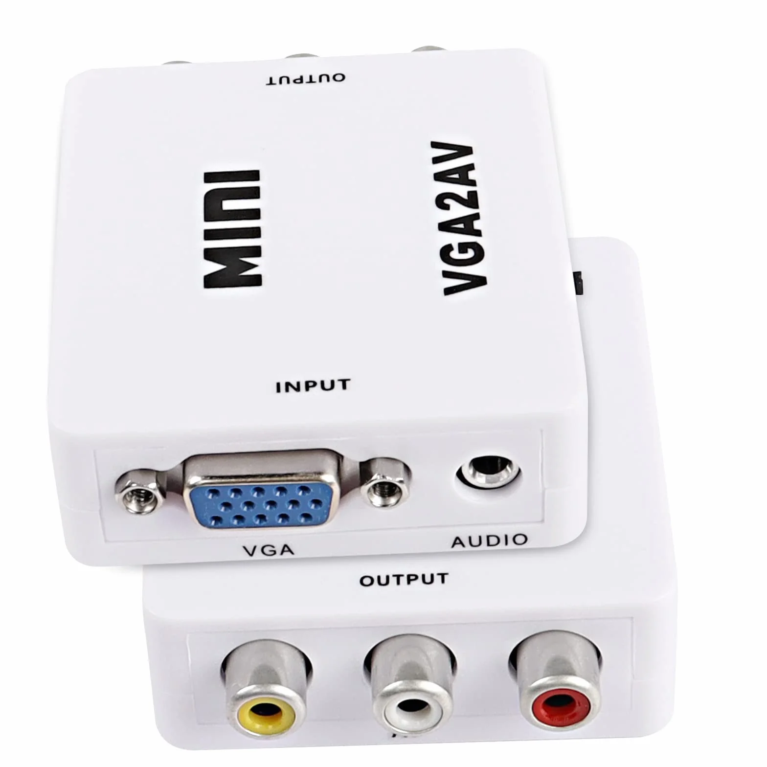 XMSJSIY Convertidor AV a VGA la Caja de adaptadores de convertidor Compuesto con Cable de alimentación USB HD 1080p convertidor de Audio y Video PC a TV Set Top Box